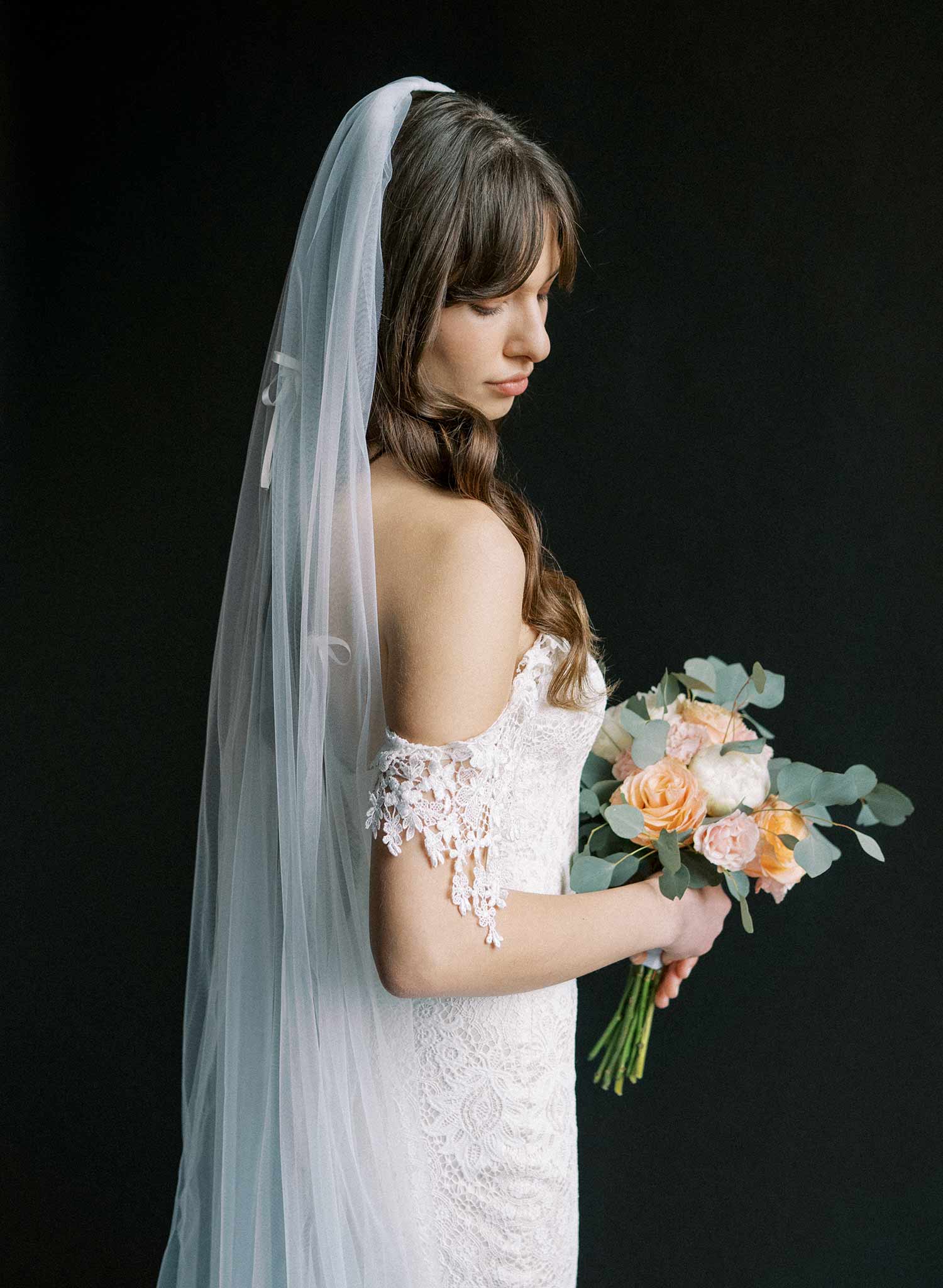 Extra wide bridal chapel length train veil made from soft tulle. By Twigs and Honey