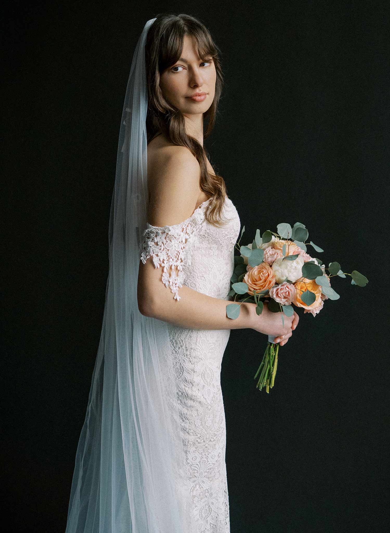 Extra wide bridal chapel length train veil made from soft tulle. By Twigs and Honey