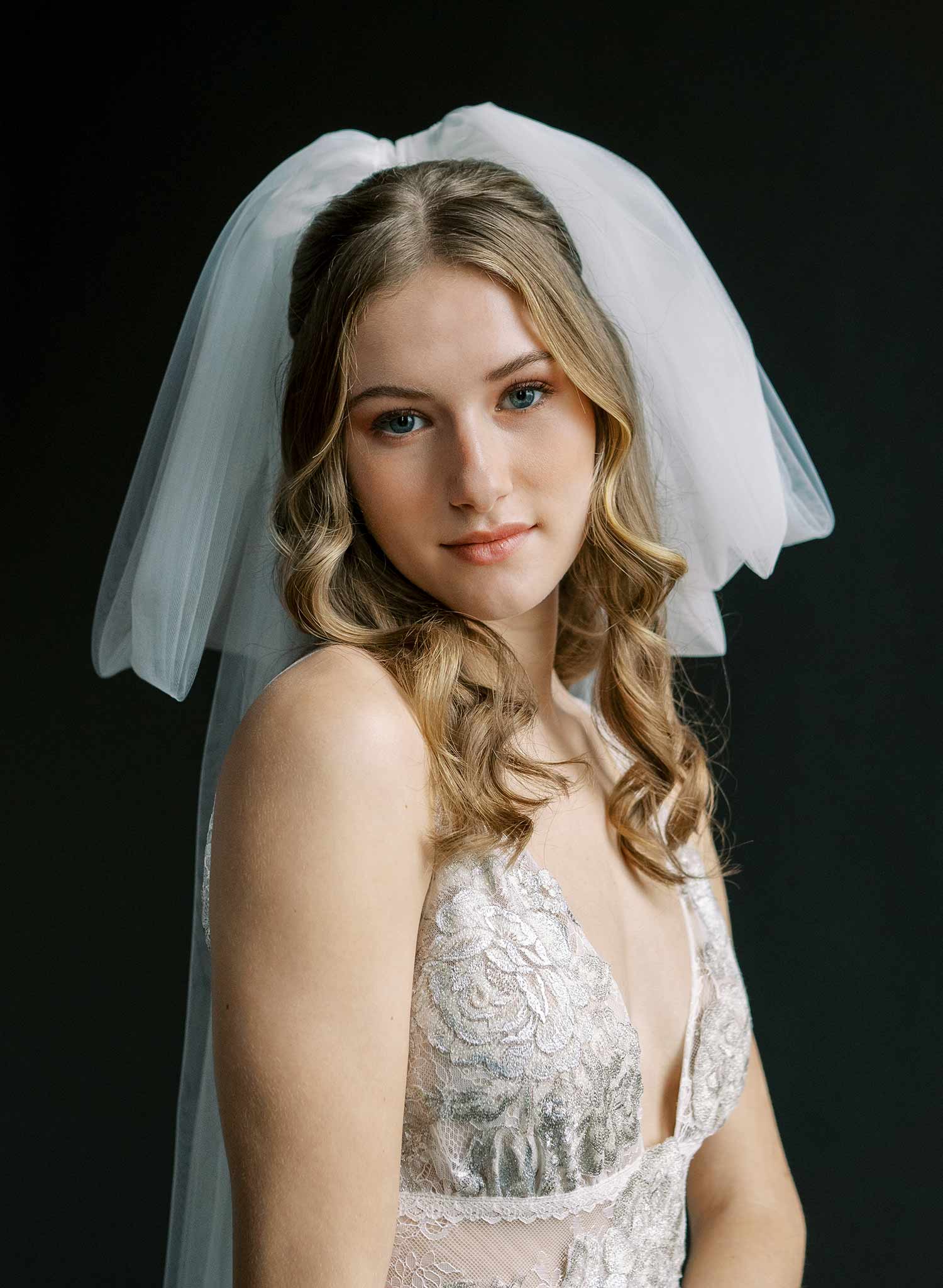 Handmade oversized tulle bow veil with chapel train, wedding and bridal. 