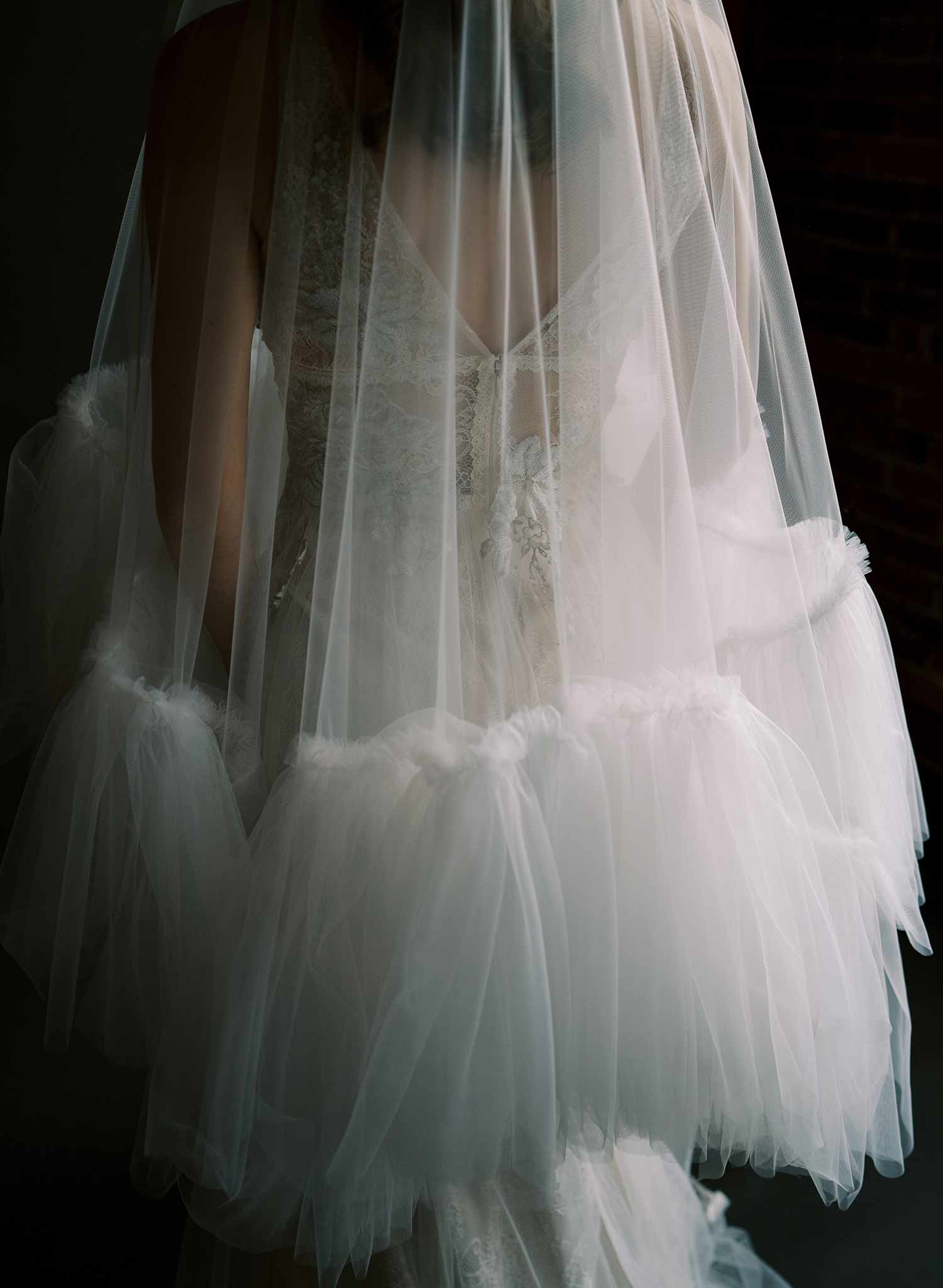 Luxurious, dramatic bridal veil with dense fringe edge, made from tulle and by Twigs and Honey