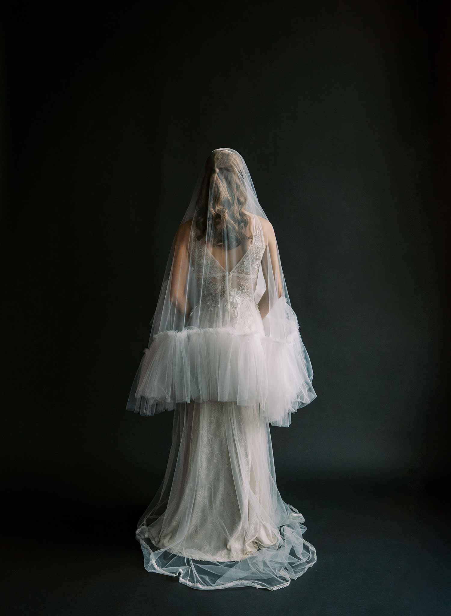 Luxurious, dramatic bridal veil with dense fringe edge, made from tulle and by Twigs and Honey