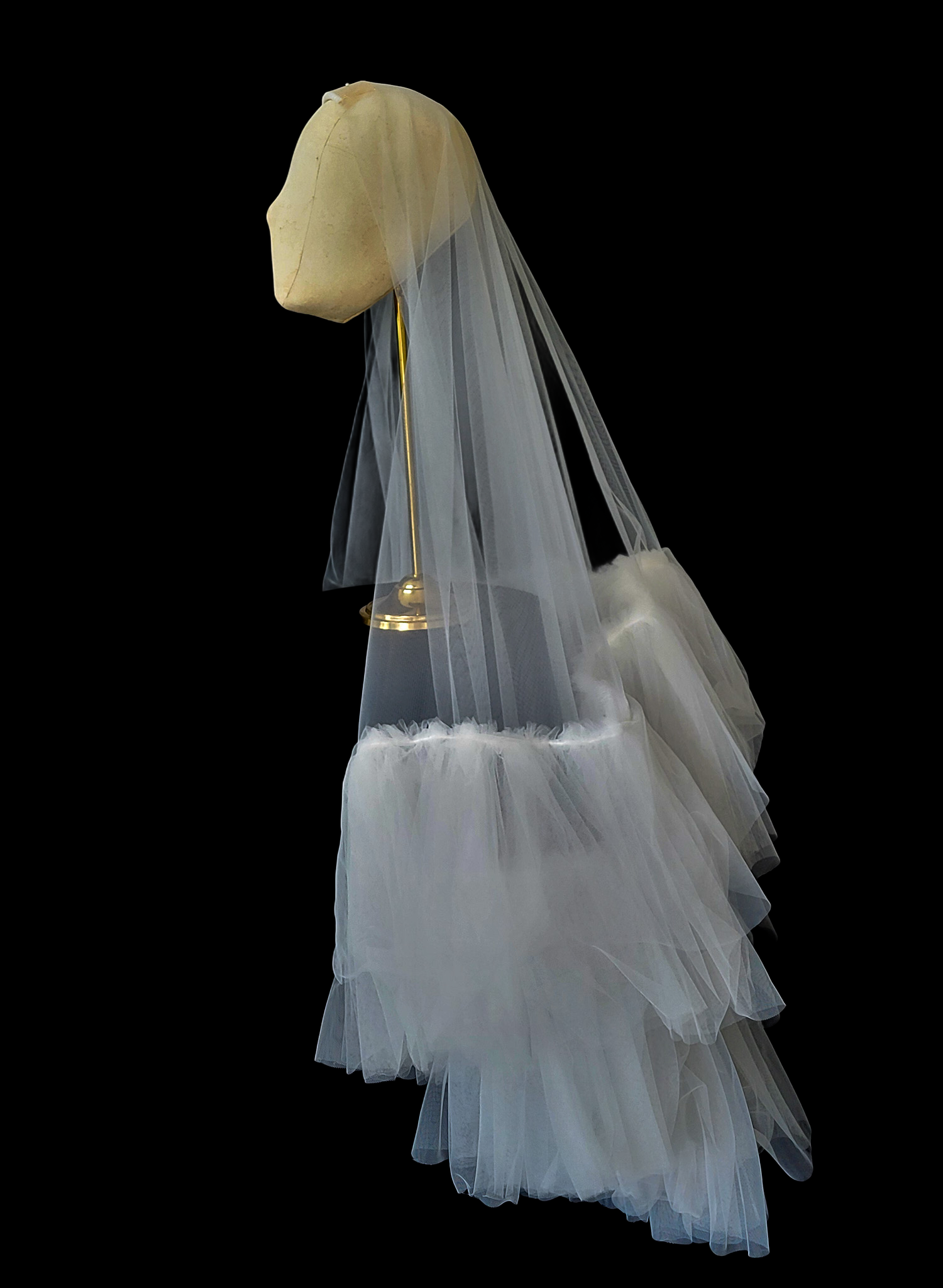 Luxurious, dramatic bridal veil with dense fringe edge, made from tulle and by Twigs and Honey