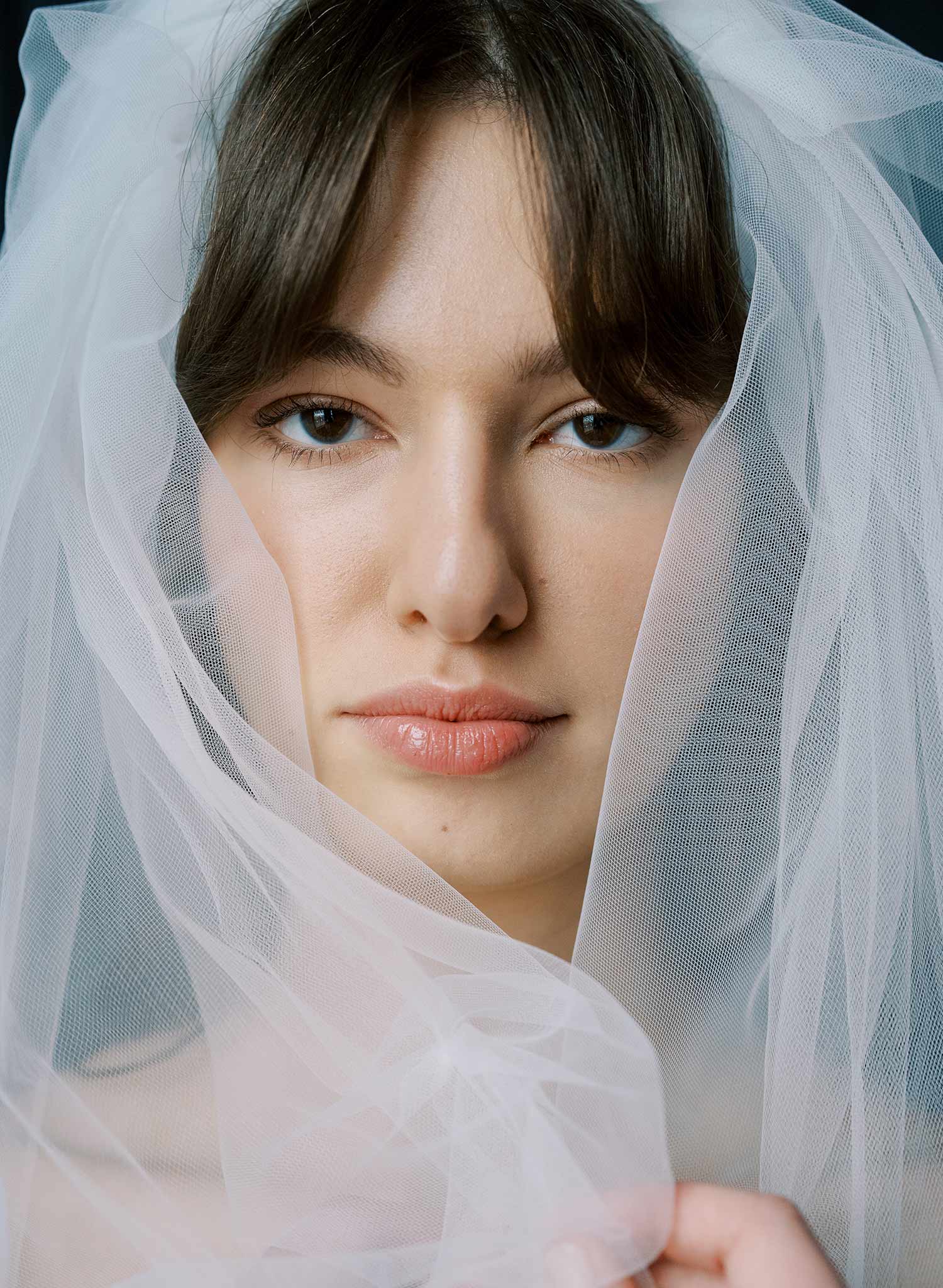 Gathered and ruched bridal tulle veil with silk bows. Victorian era inspired. 