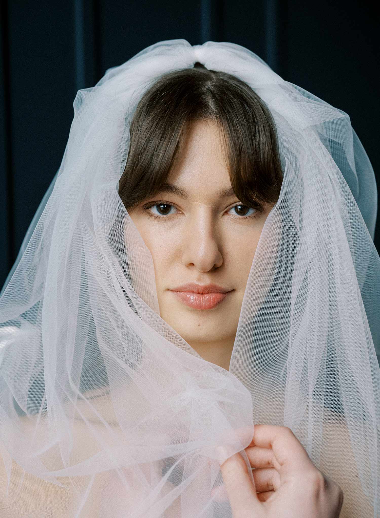 Gathered and ruched bridal tulle veil with silk bows. Victorian era inspired. 