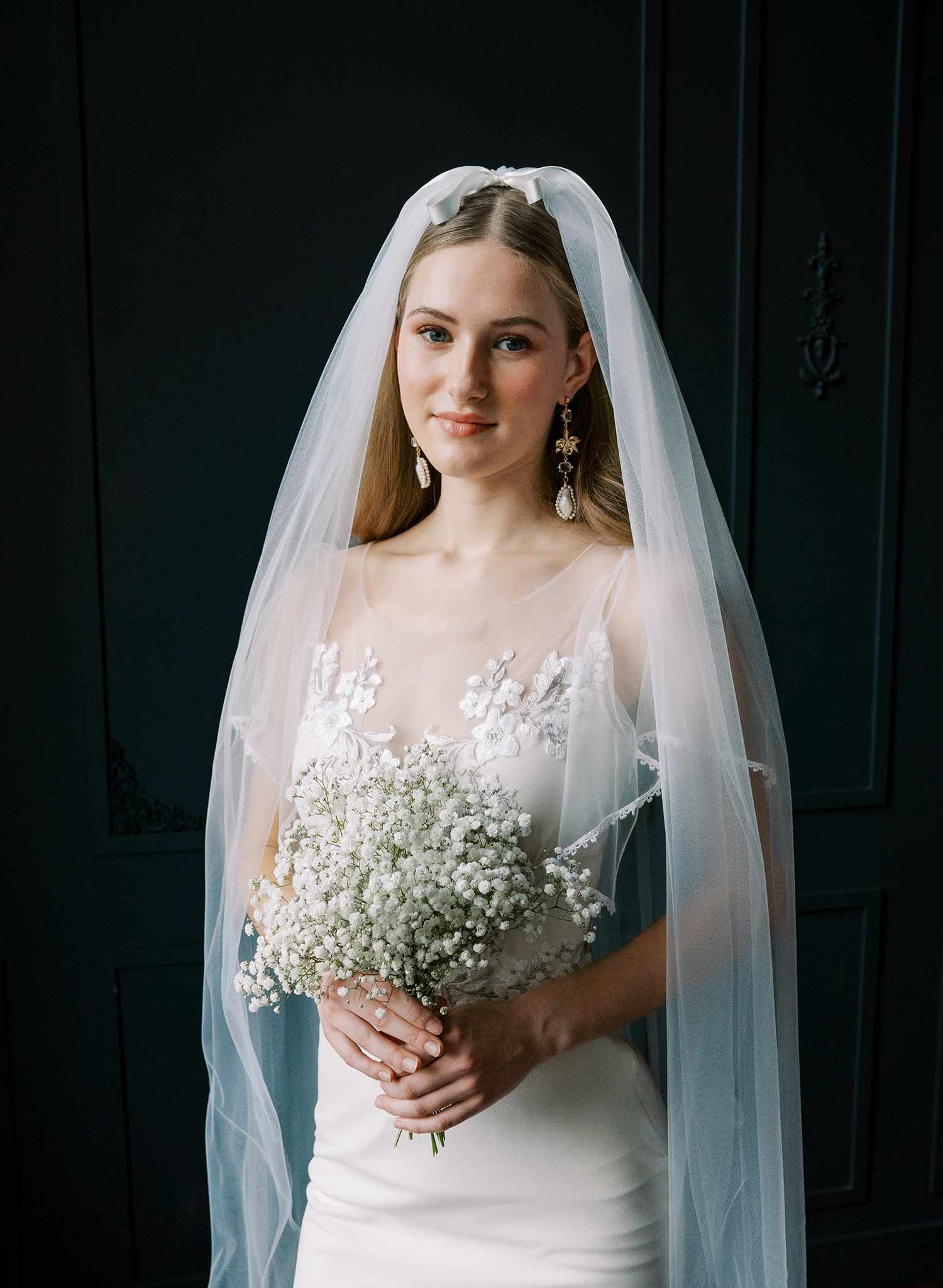 Bridgerton, Castle core, Victorian inspired, soft tulle veil with scalloped and gathered bottom with silk bows by Twigs & Honey.