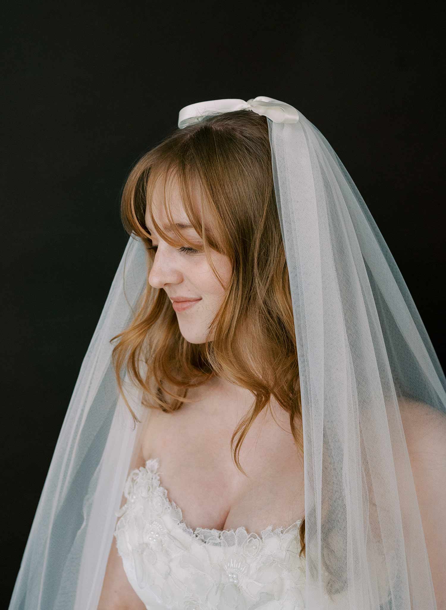 Bridgerton, Castle core, Victorian inspired, soft tulle veil with scalloped and gathered bottom with silk bows by Twigs & Honey.