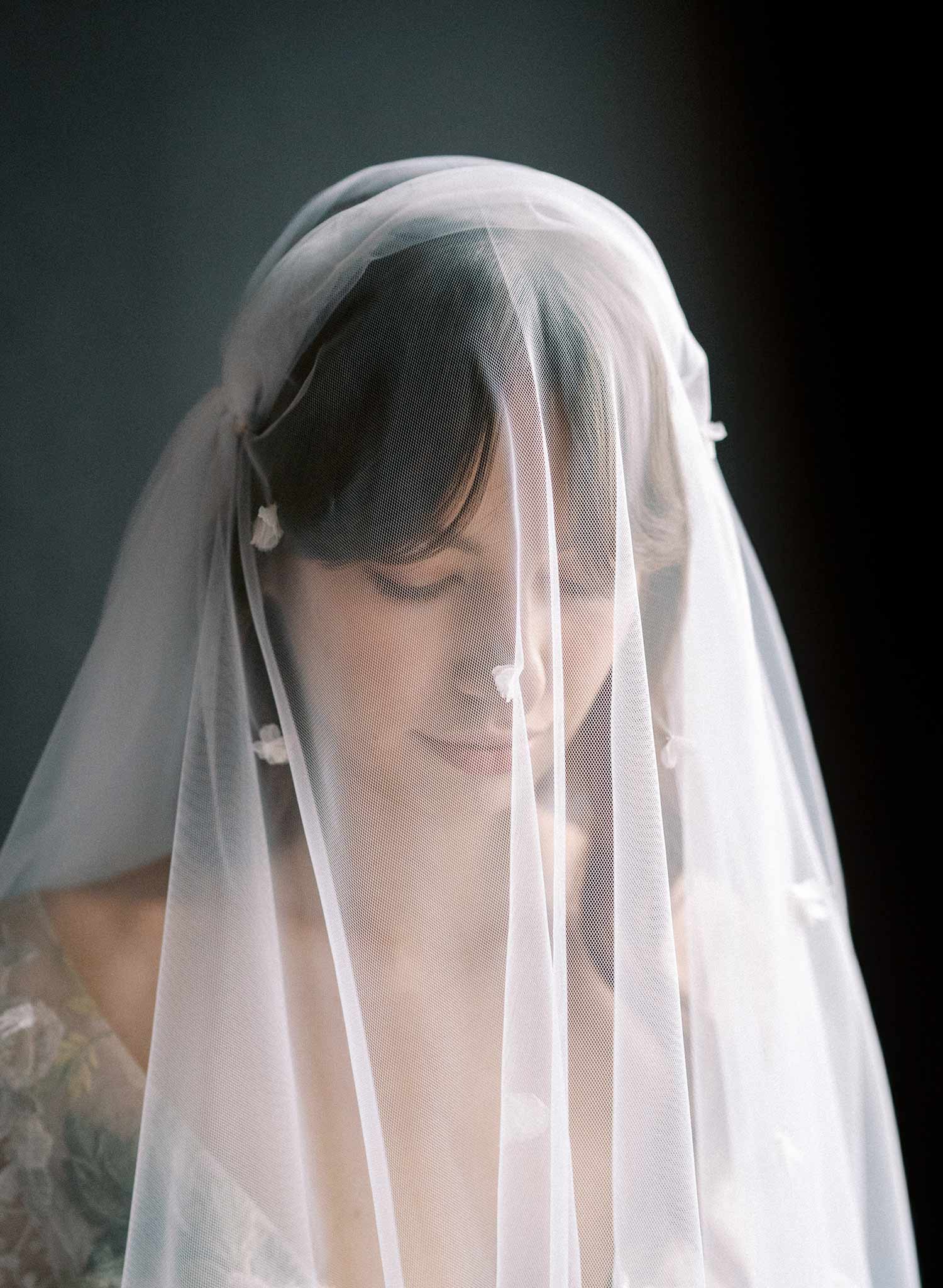 Vintage inspired bridal juliet veil with ultra soft tulle and silk flowers. By Twigs and Honey.