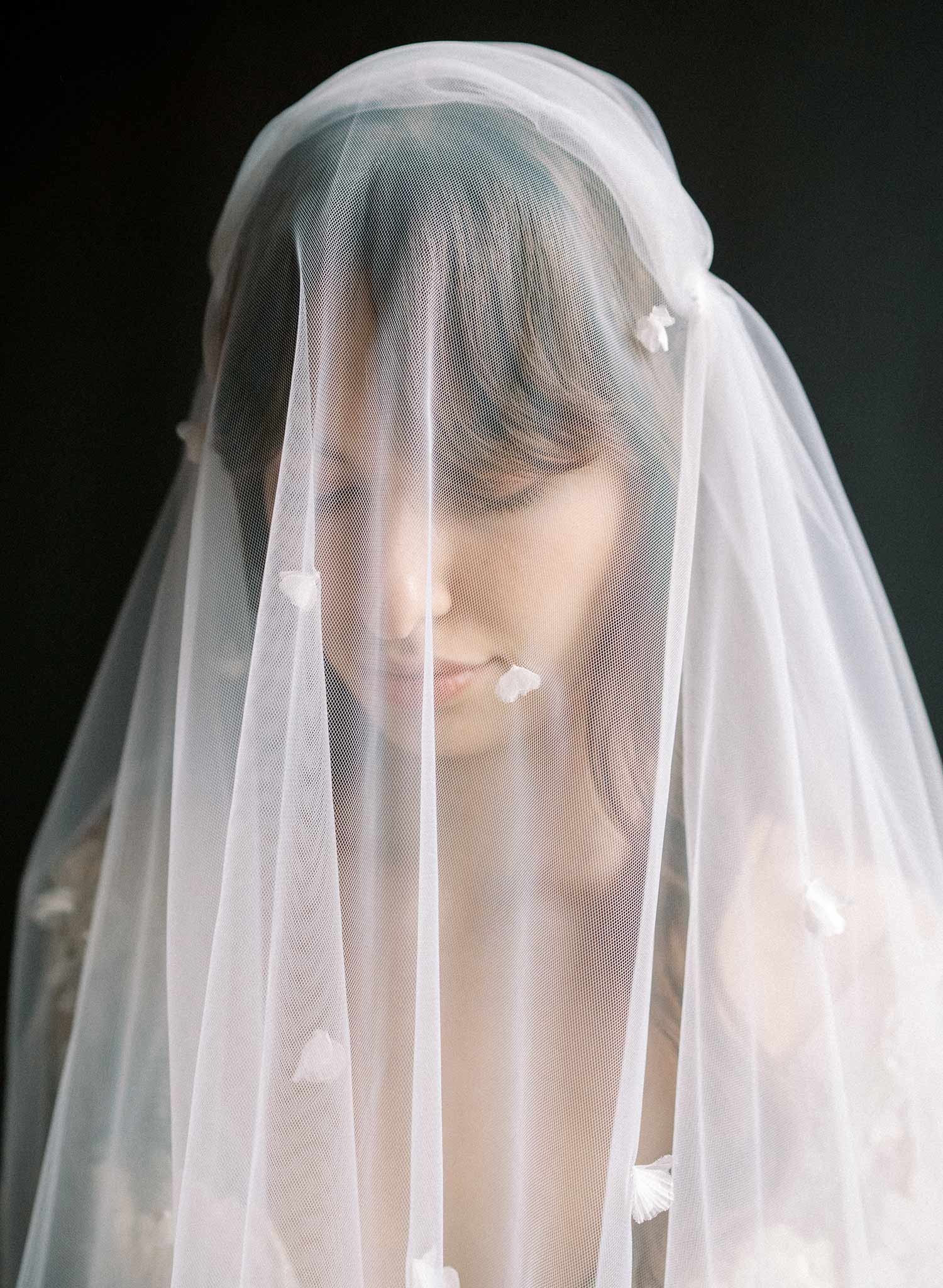 Vintage inspired bridal juliet veil with ultra soft tulle and silk flowers. By Twigs and Honey.