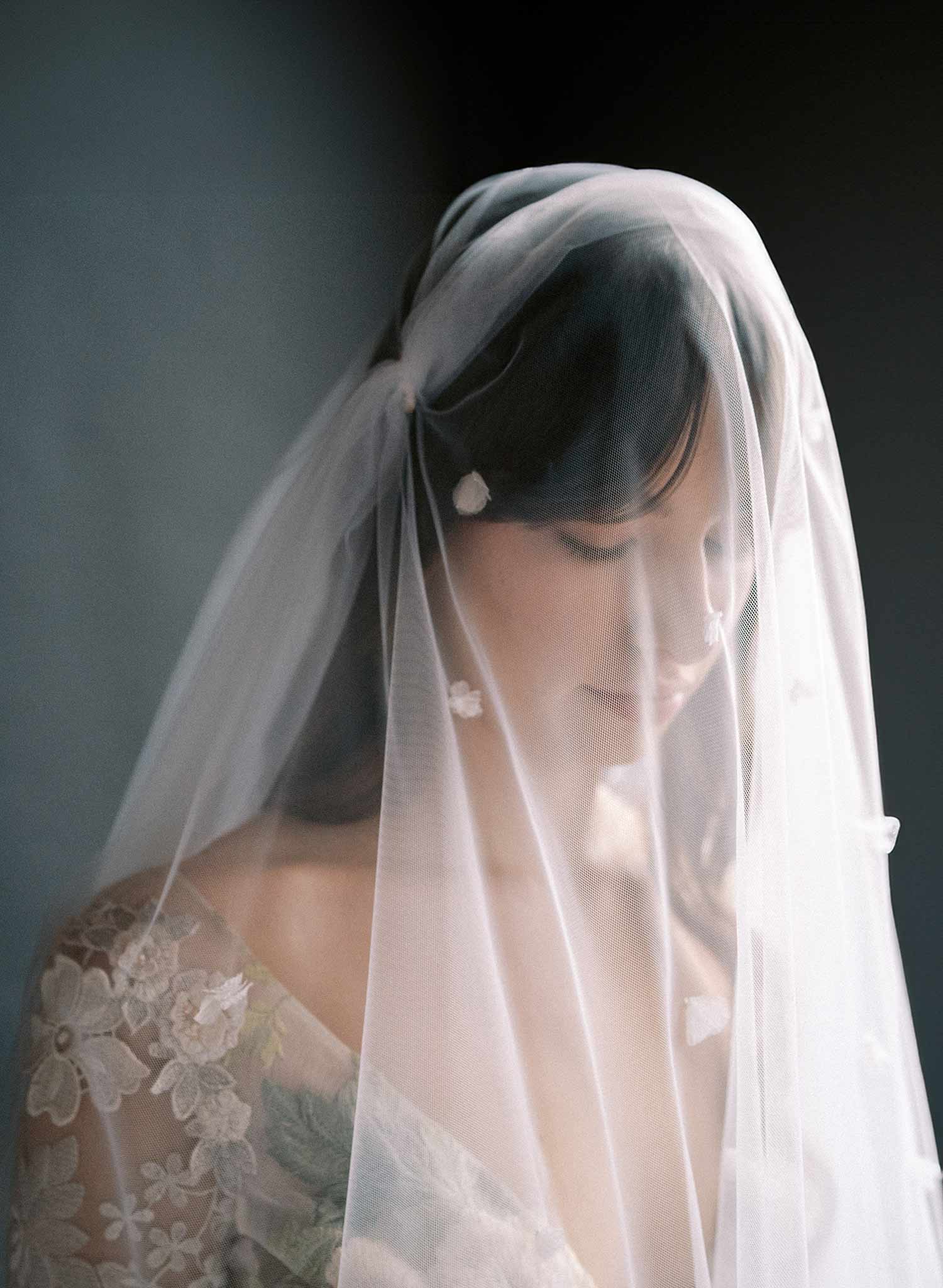 Vintage inspired bridal juliet veil with ultra soft tulle and silk flowers. By Twigs and Honey.