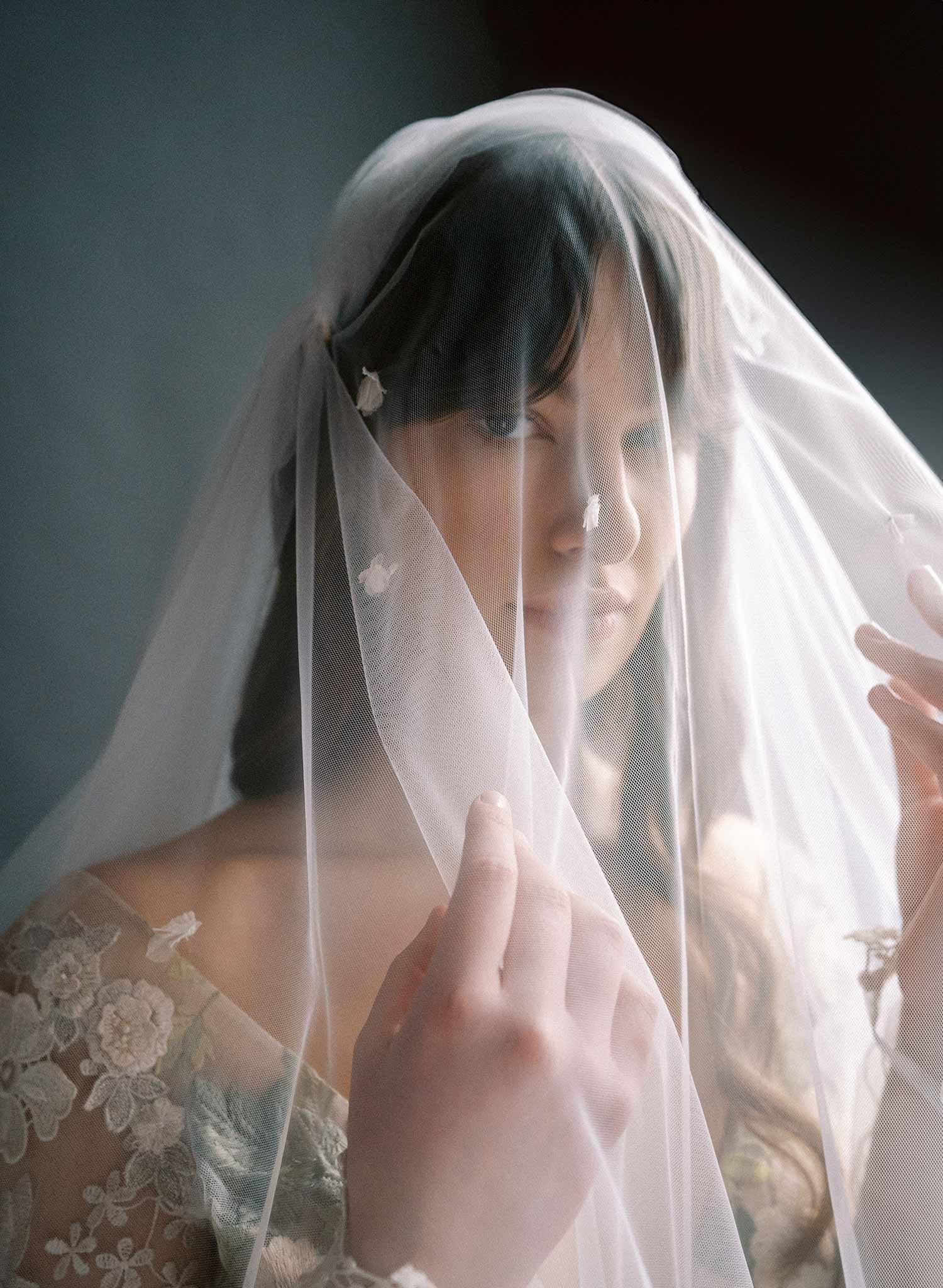 Vintage inspired bridal juliet veil with ultra soft tulle and silk flowers. By Twigs and Honey.