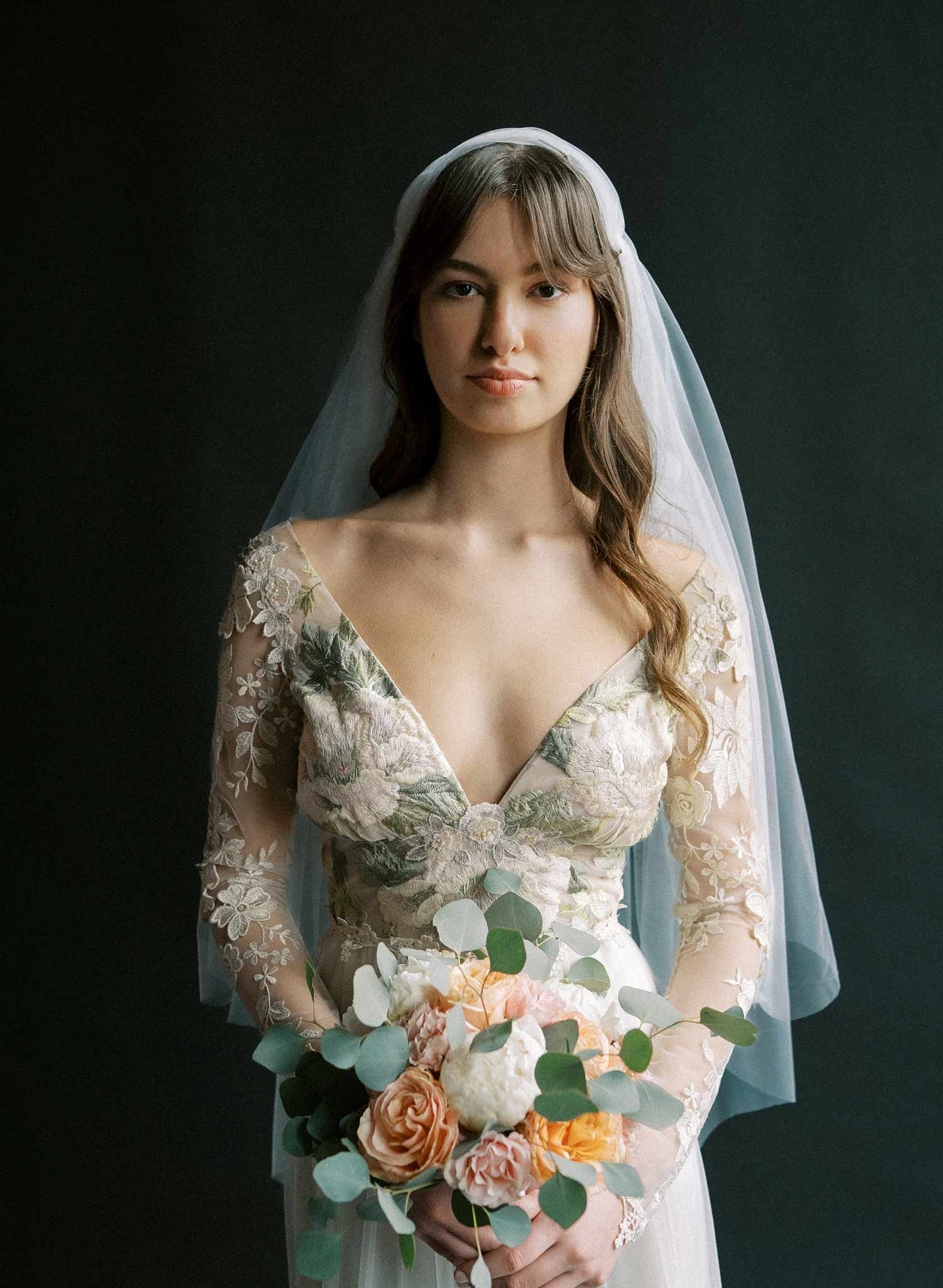 Vintage inspired bridal juliet veil with ultra soft tulle and silk flowers. By Twigs and Honey.