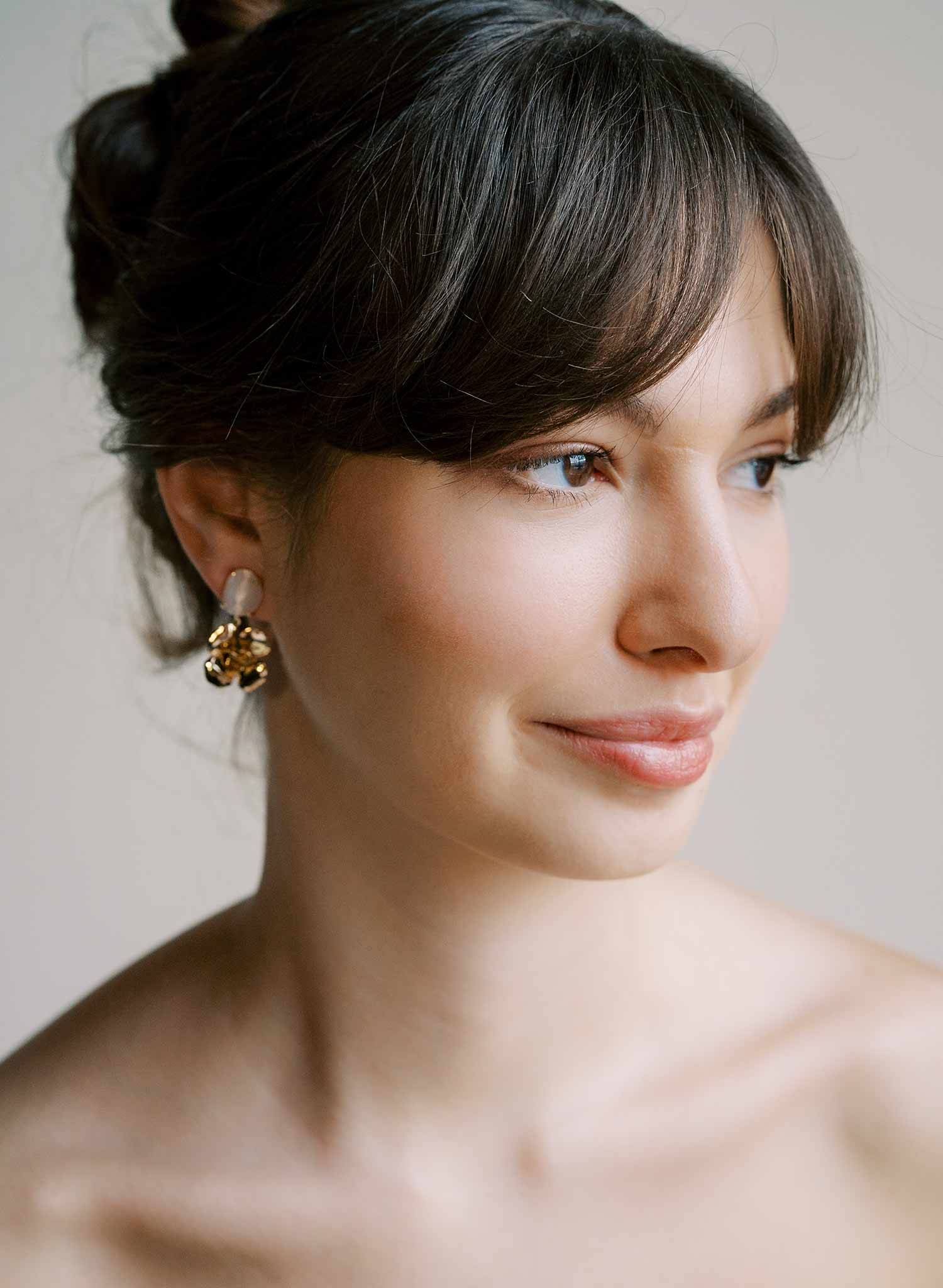 Gold plated rose bridal earrings by Twigs & Honey