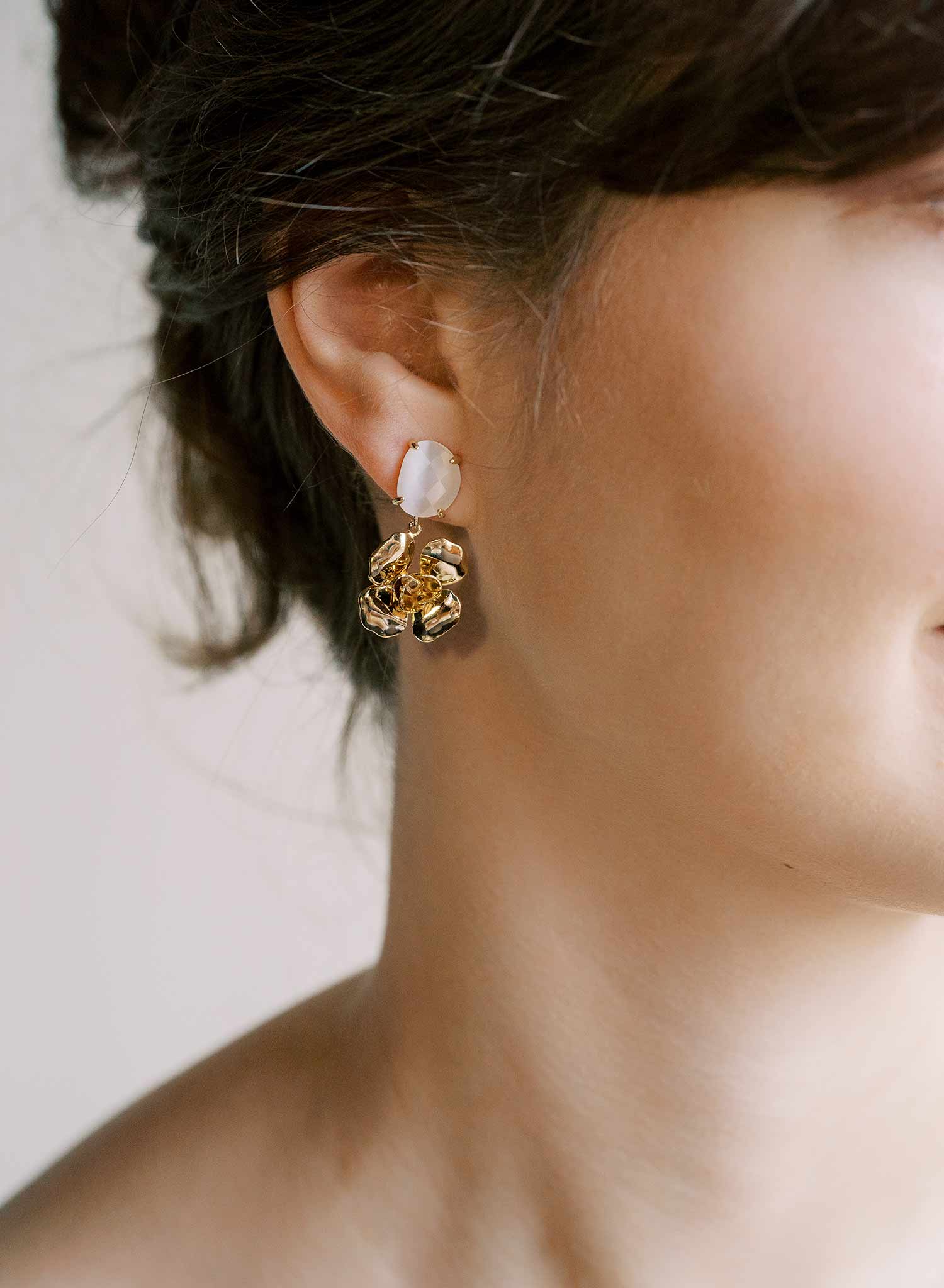 Gold plated rose bridal earrings by Twigs & Honey