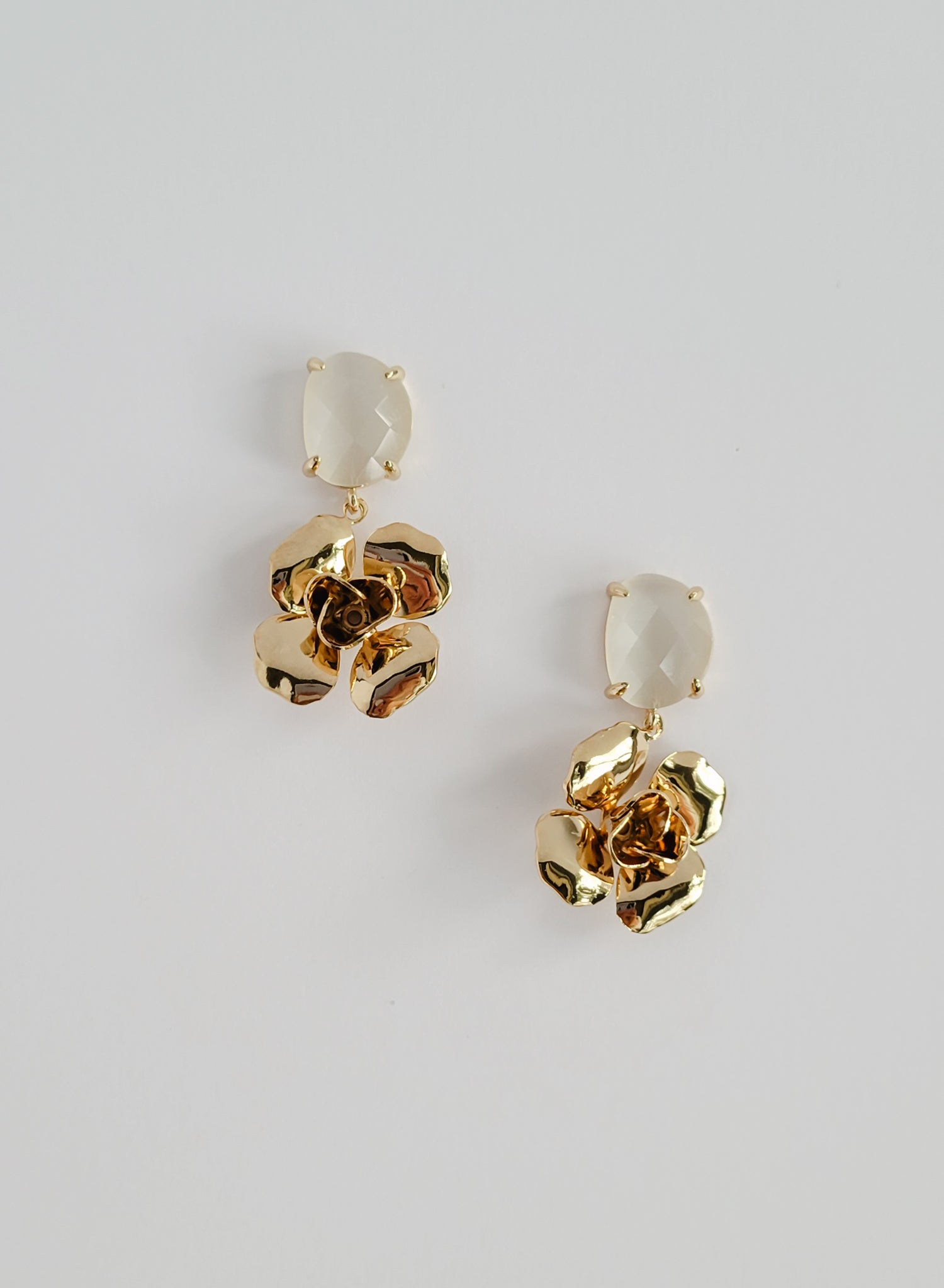 Gold plated rose bridal earrings by Twigs & Honey