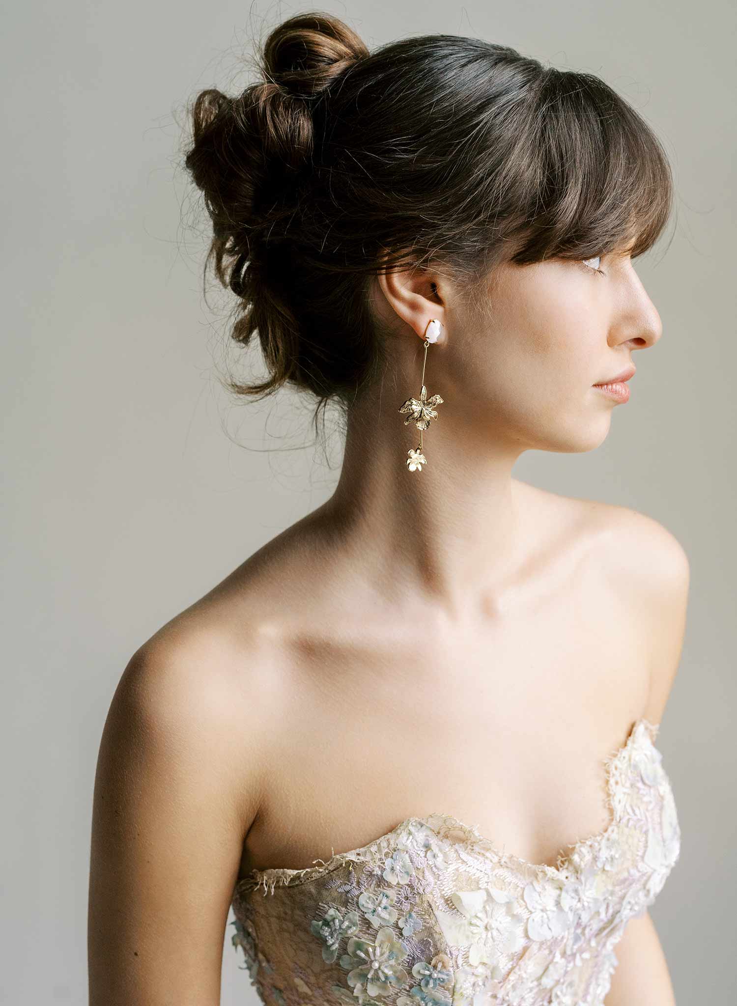 Long double iris bridal earrings with post backs by Twigs & Honey