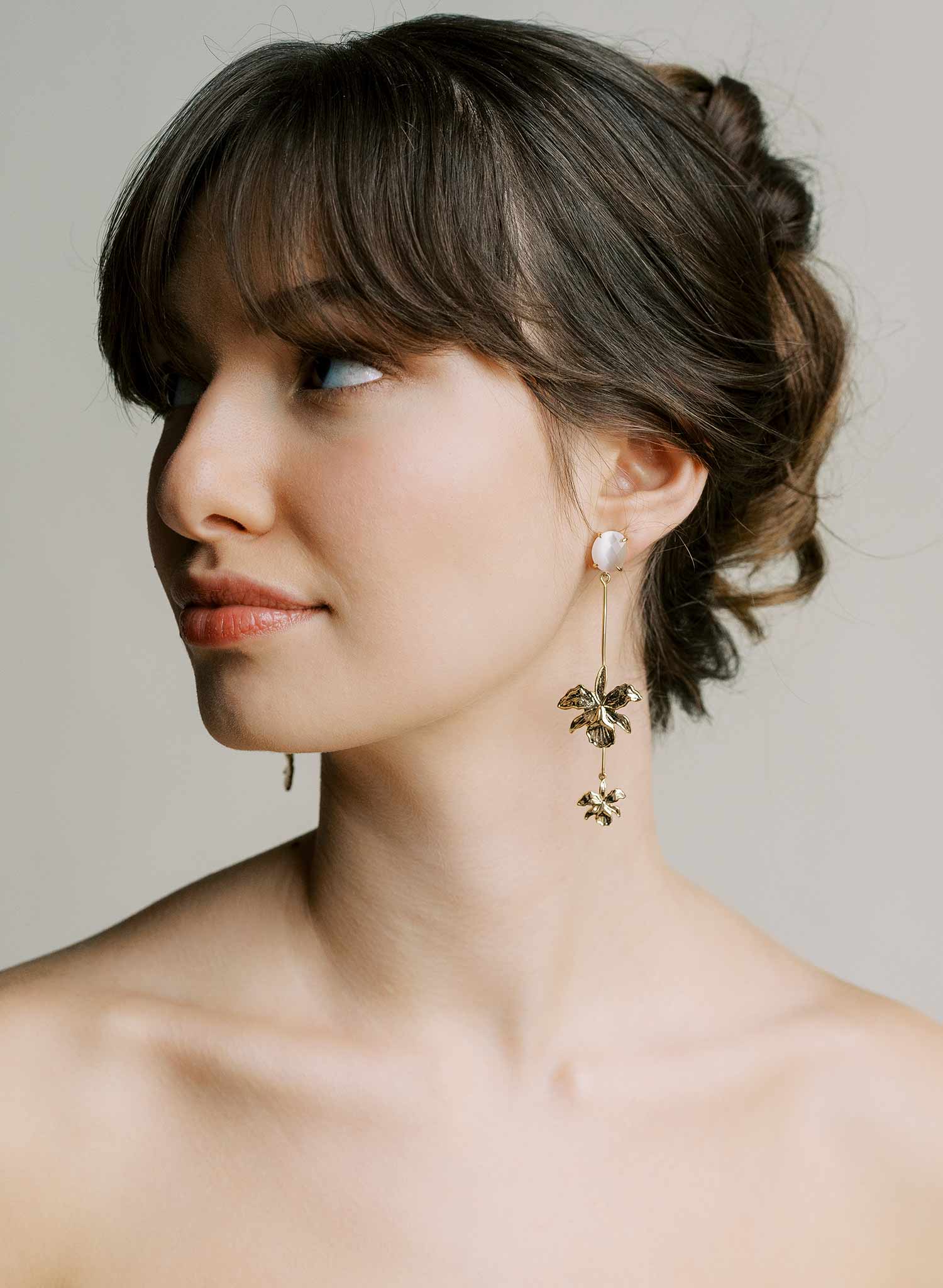 Long double iris bridal earrings with post backs by Twigs & Honey