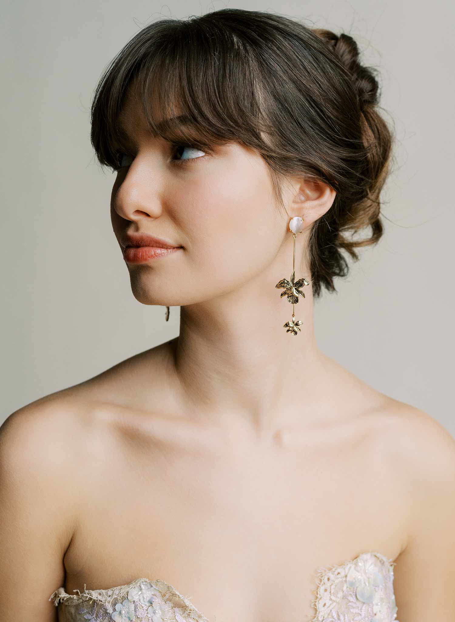 Long double iris bridal earrings with post backs by Twigs & Honey