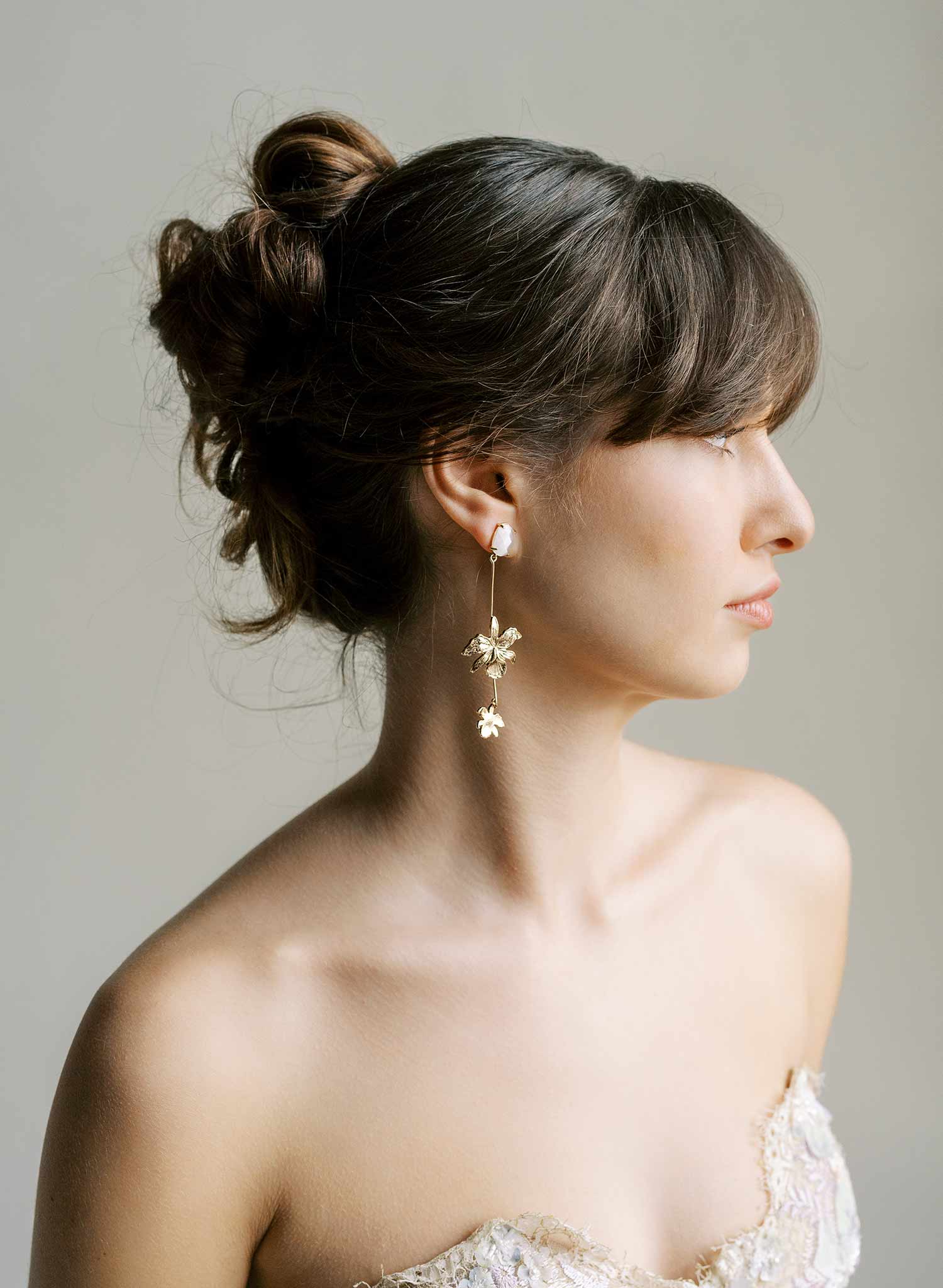 Long double iris bridal earrings with post backs by Twigs & Honey