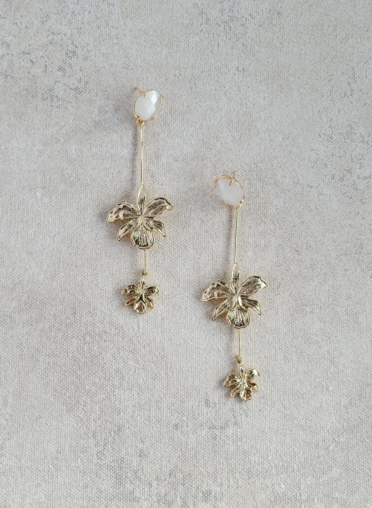 Long double iris bridal earrings with post backs by Twigs & Honey