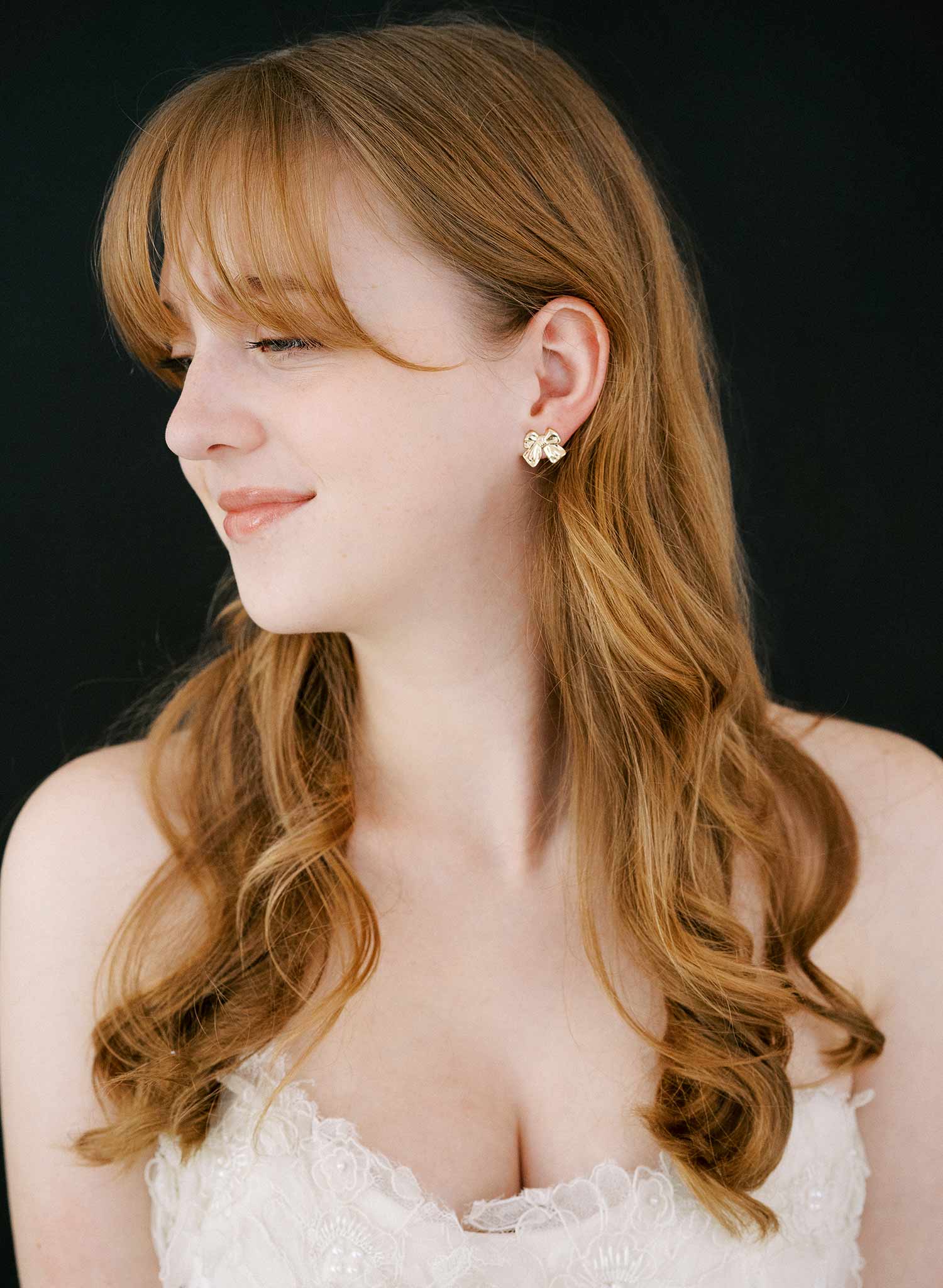 Petite bridal earrings. Gold bows with post backs by Twigs & honey