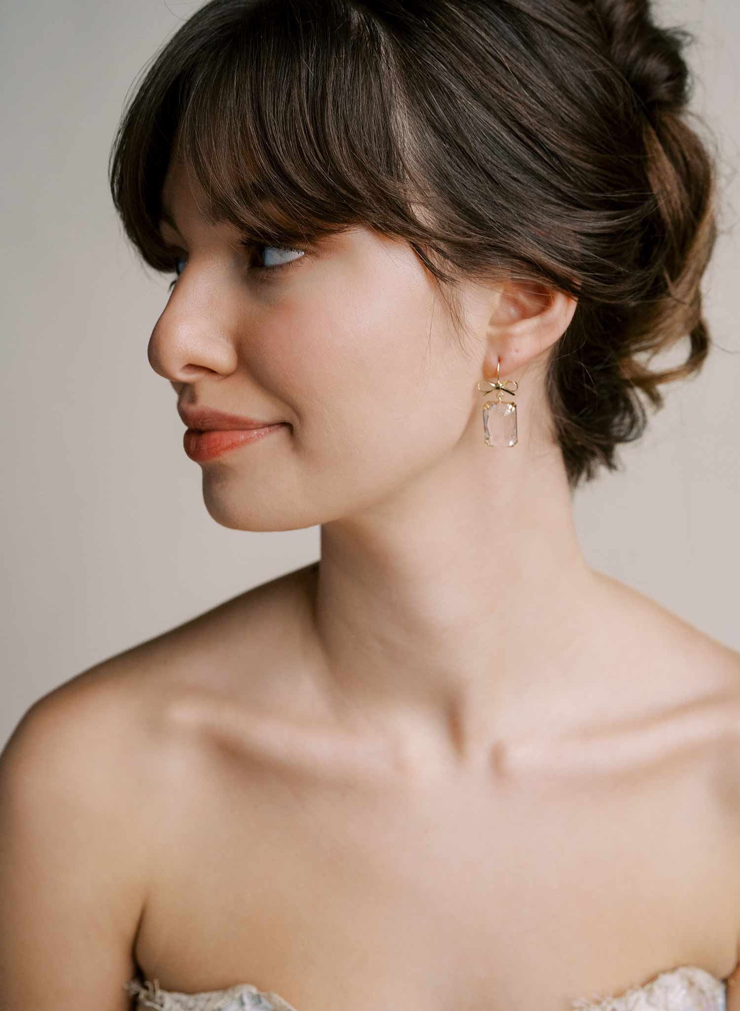 Rectangle crystal and gold bow hook earrings, bridal, weddings, jewelry by Twigs and honey