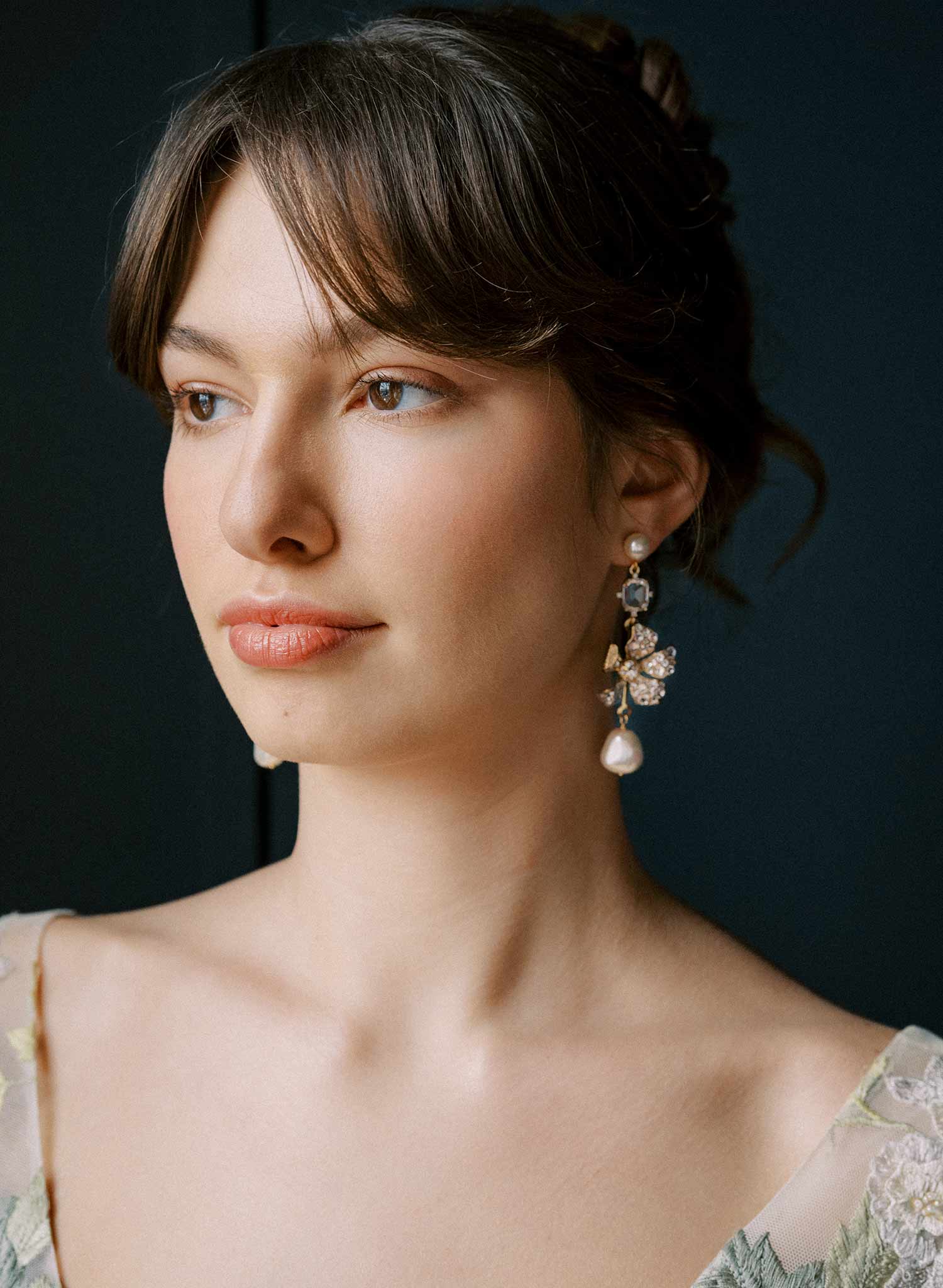 Hand crafted crystal encrusted floral bridal earrings with pearls by Twigs and Honey