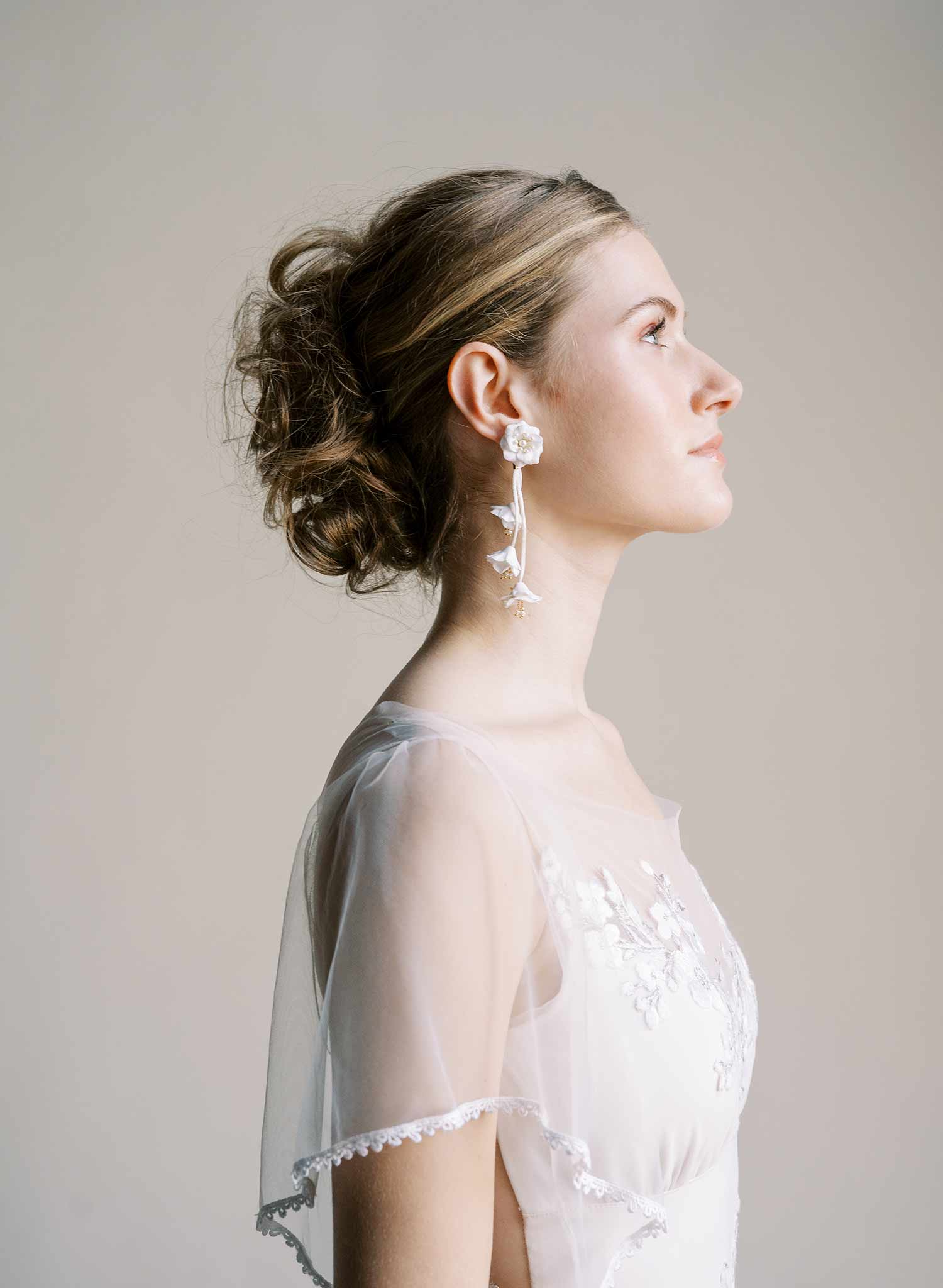 bridal earrings with hand sculpted flowers, white post back, by Twigs & Honey. 