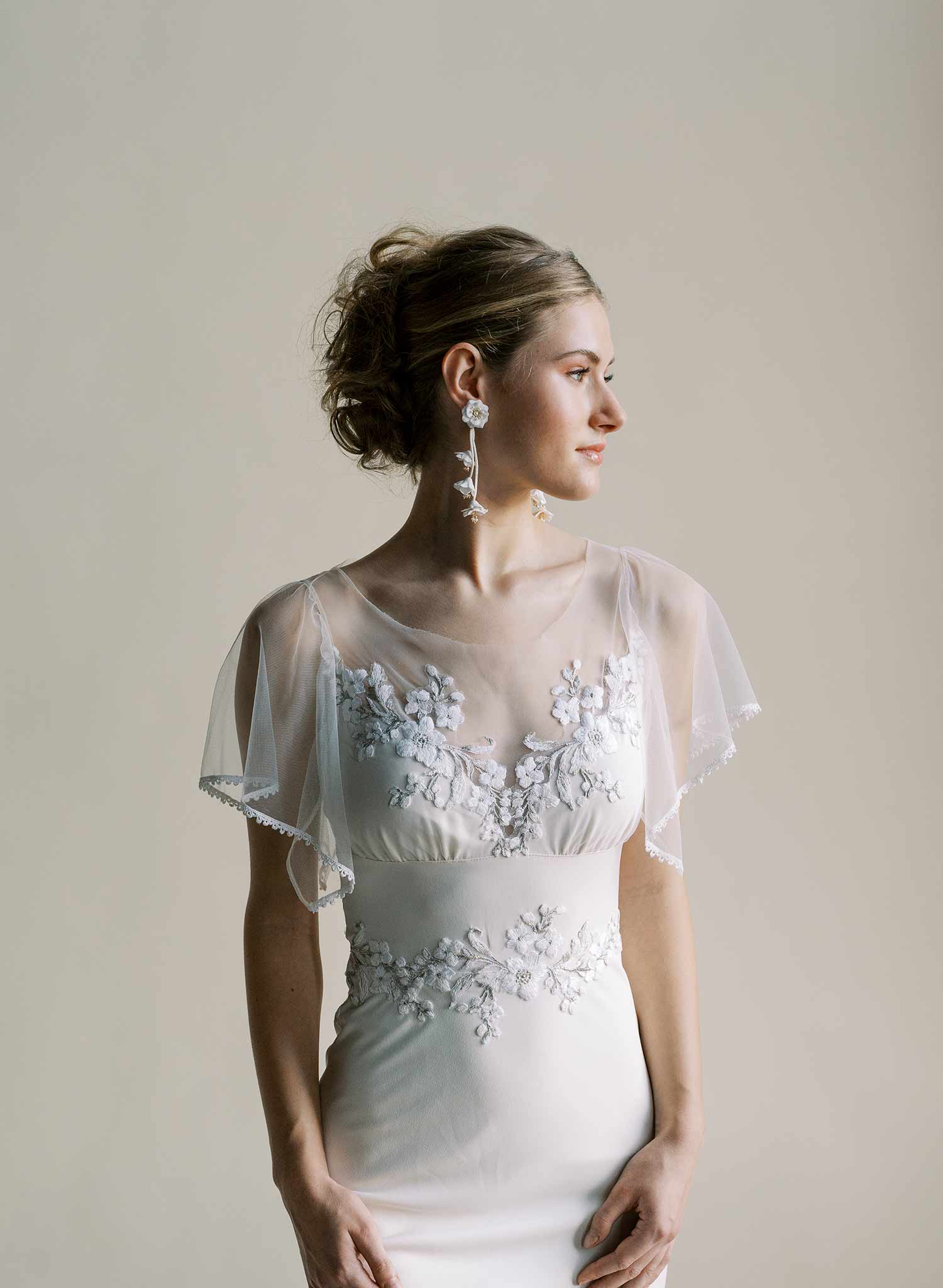 bridal earrings with hand sculpted flowers, white post back, by Twigs & Honey. 