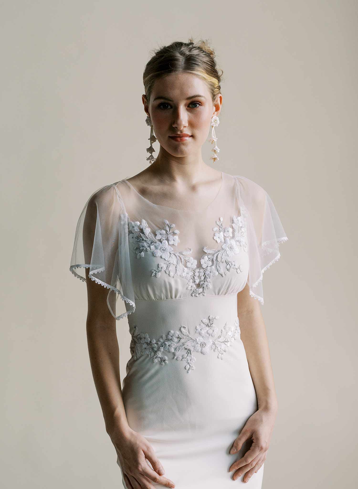 bridal earrings with hand sculpted flowers, white post back, by Twigs & Honey. 