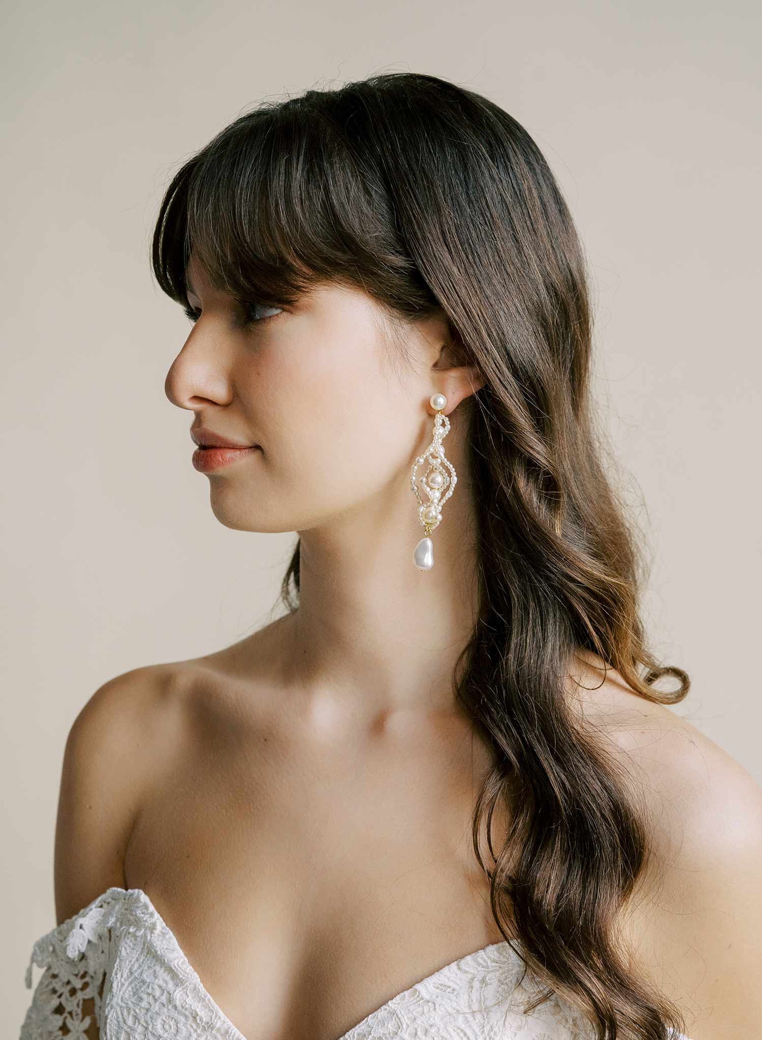 Twisted pearl bridal chandelier earrings, weddings. Twigs and Honey