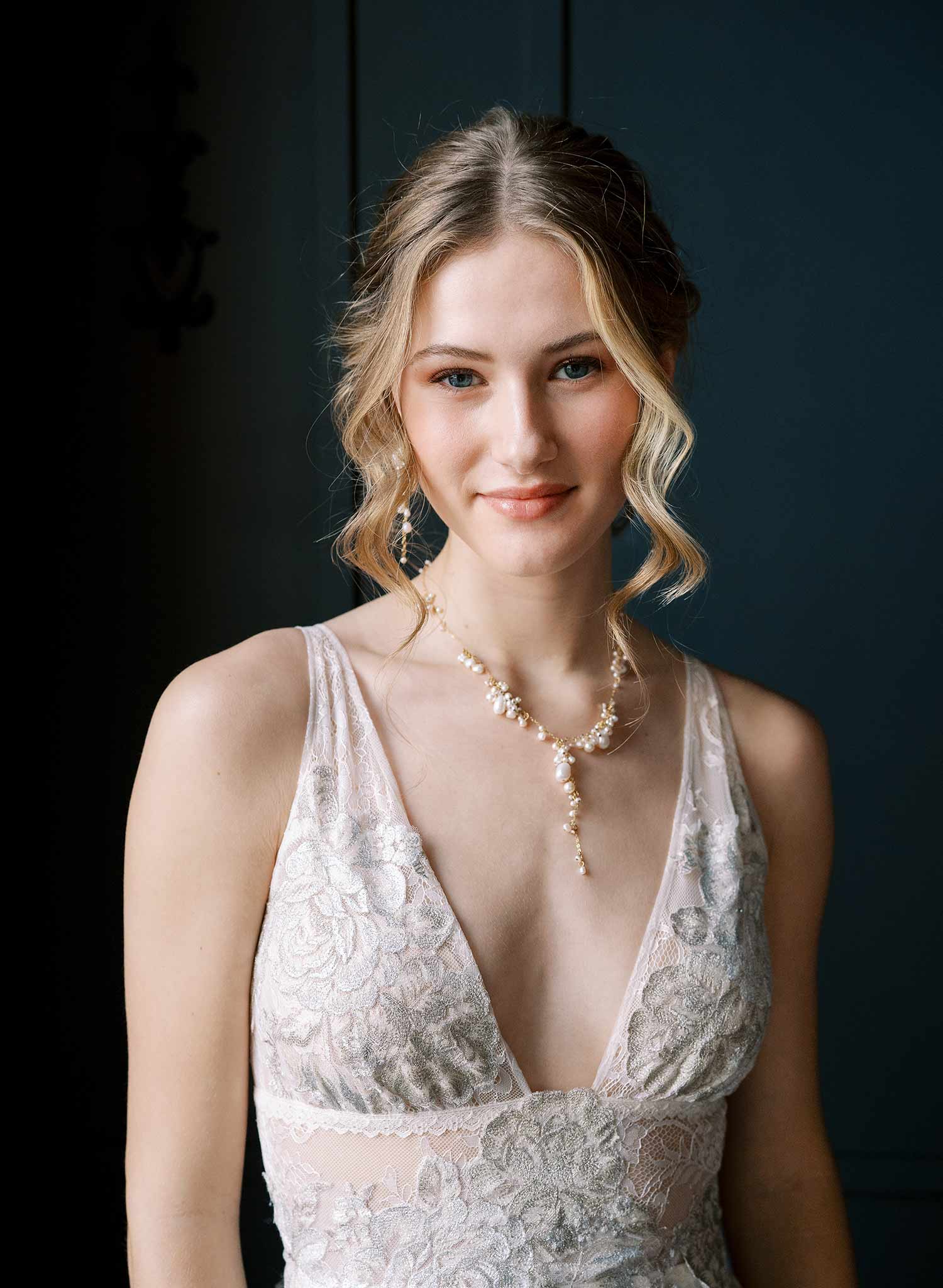 Freshwater pearl bridal necklace, clustered and dangling pearls on a gold chain by Twigs and Honey