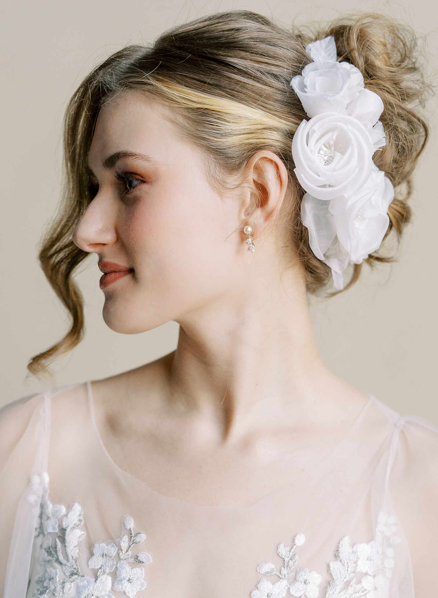 Wedding bridal hair comb with silk rosette flowers by Twigs and Honey