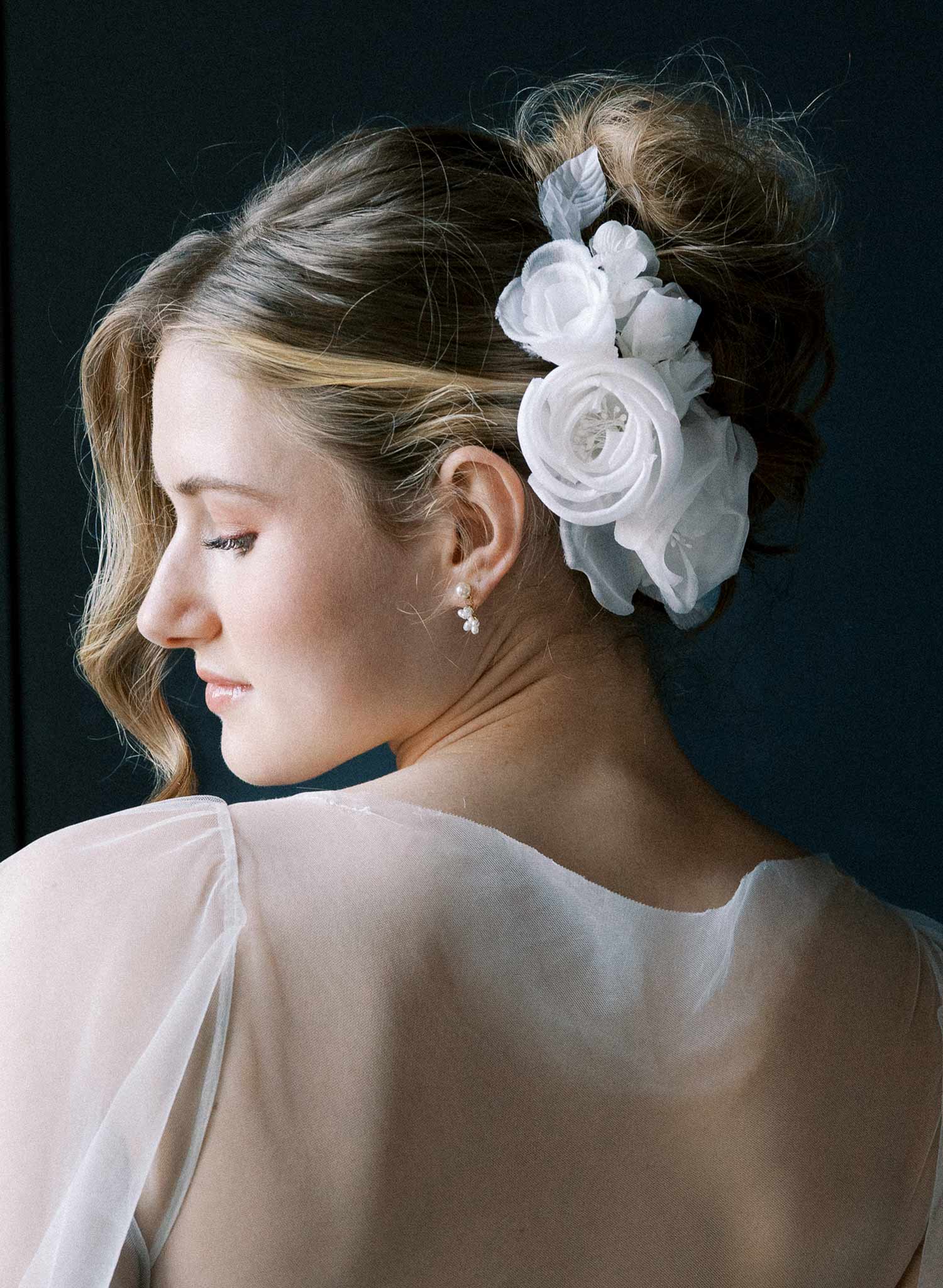 Wedding bridal hair comb with silk rosette flowers by Twigs and Honey