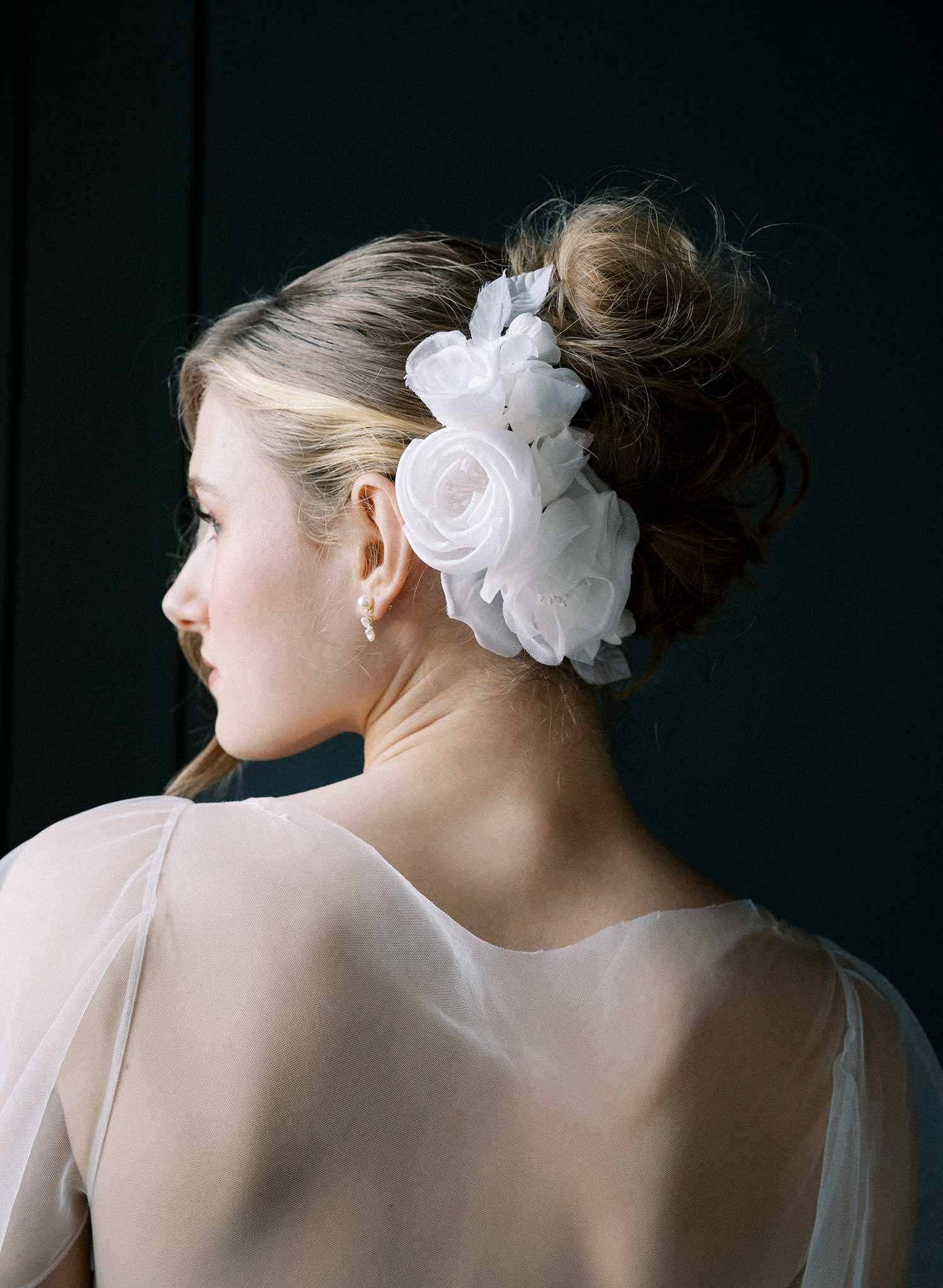 Wedding bridal hair comb with silk rosette flowers by Twigs and Honey