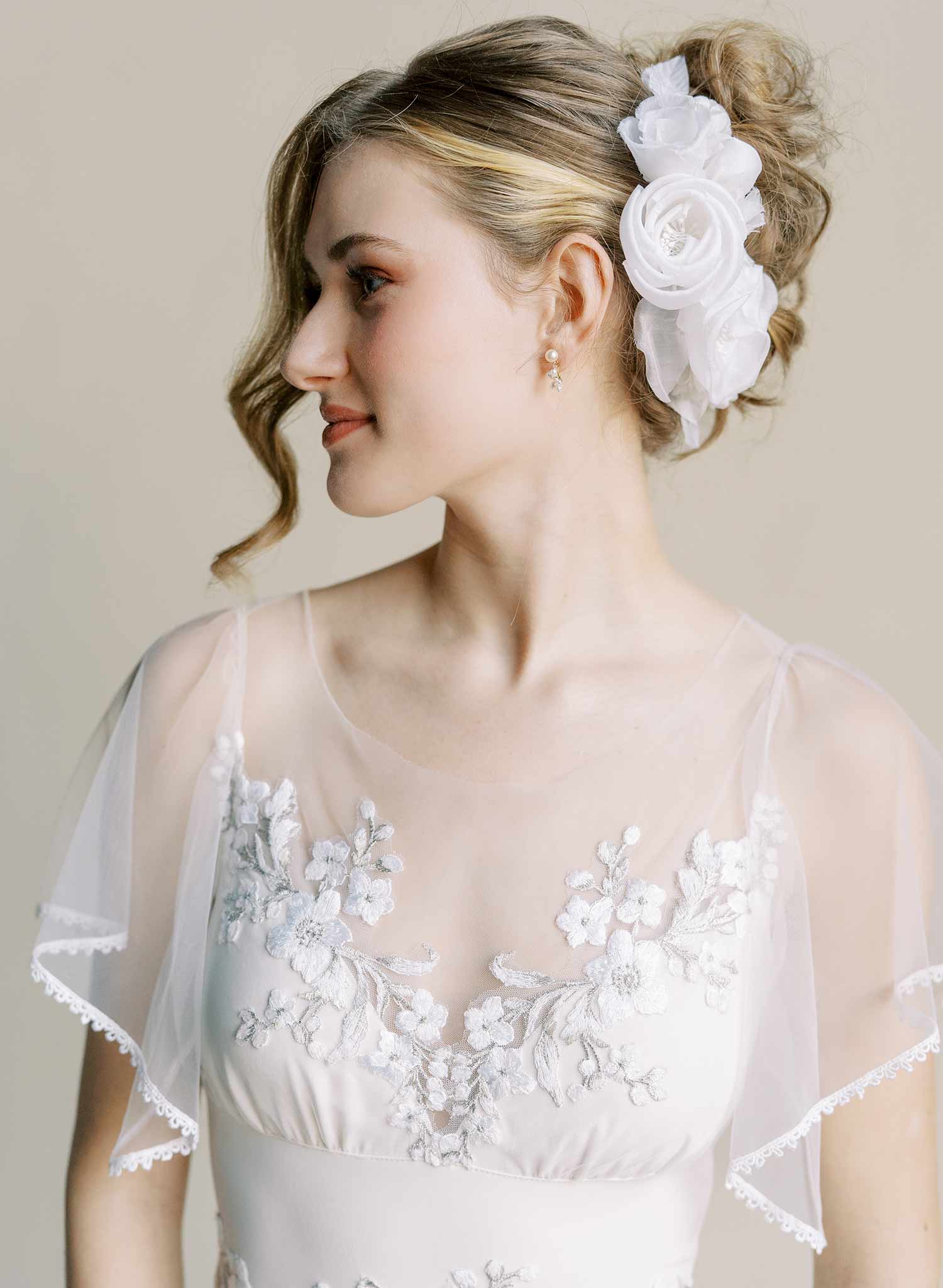 Wedding bridal hair comb with silk rosette flowers by Twigs and Honey