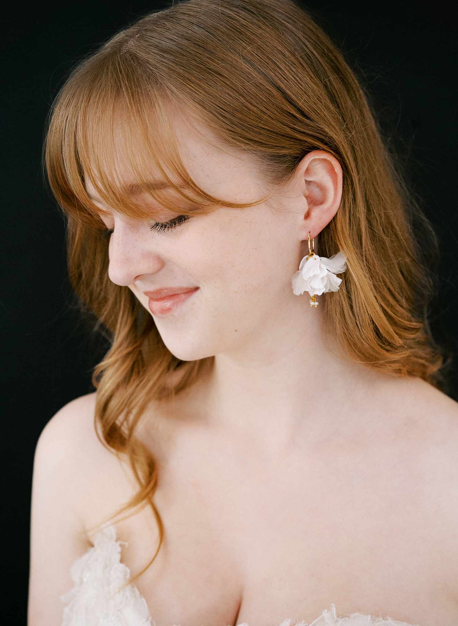 Hand sculpted clay flower petal earrings with silk and freshwater pearls by Twigs & Honey