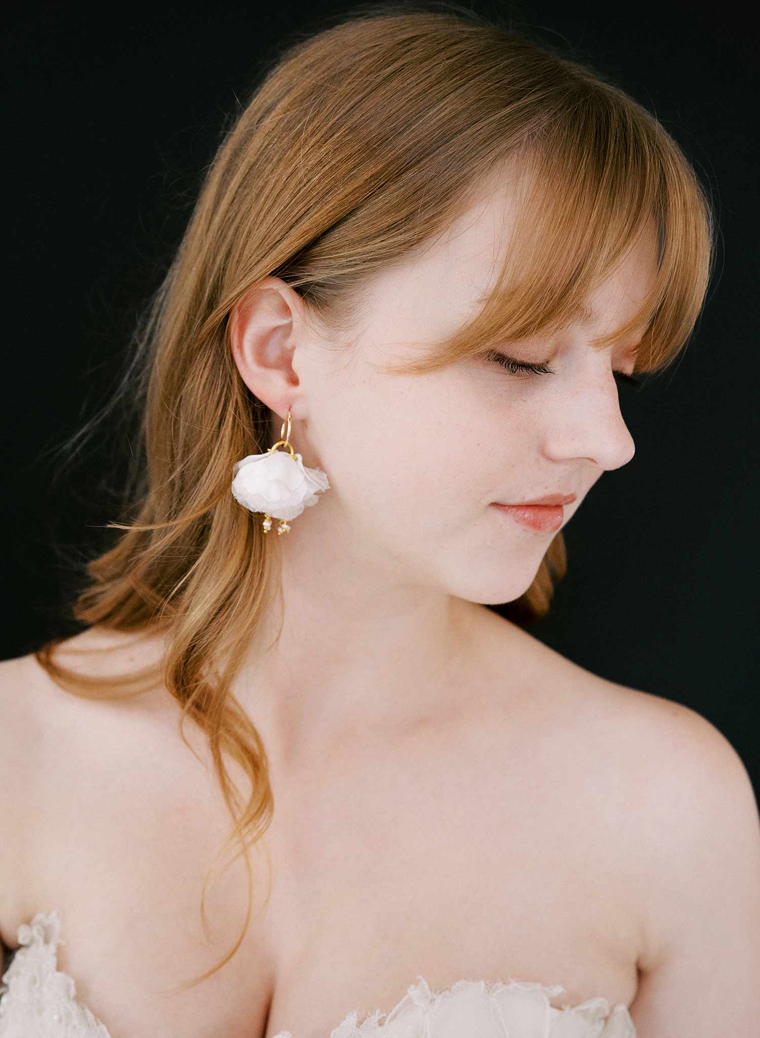 Hand sculpted clay flower petal earrings with silk and freshwater pearls by Twigs & Honey