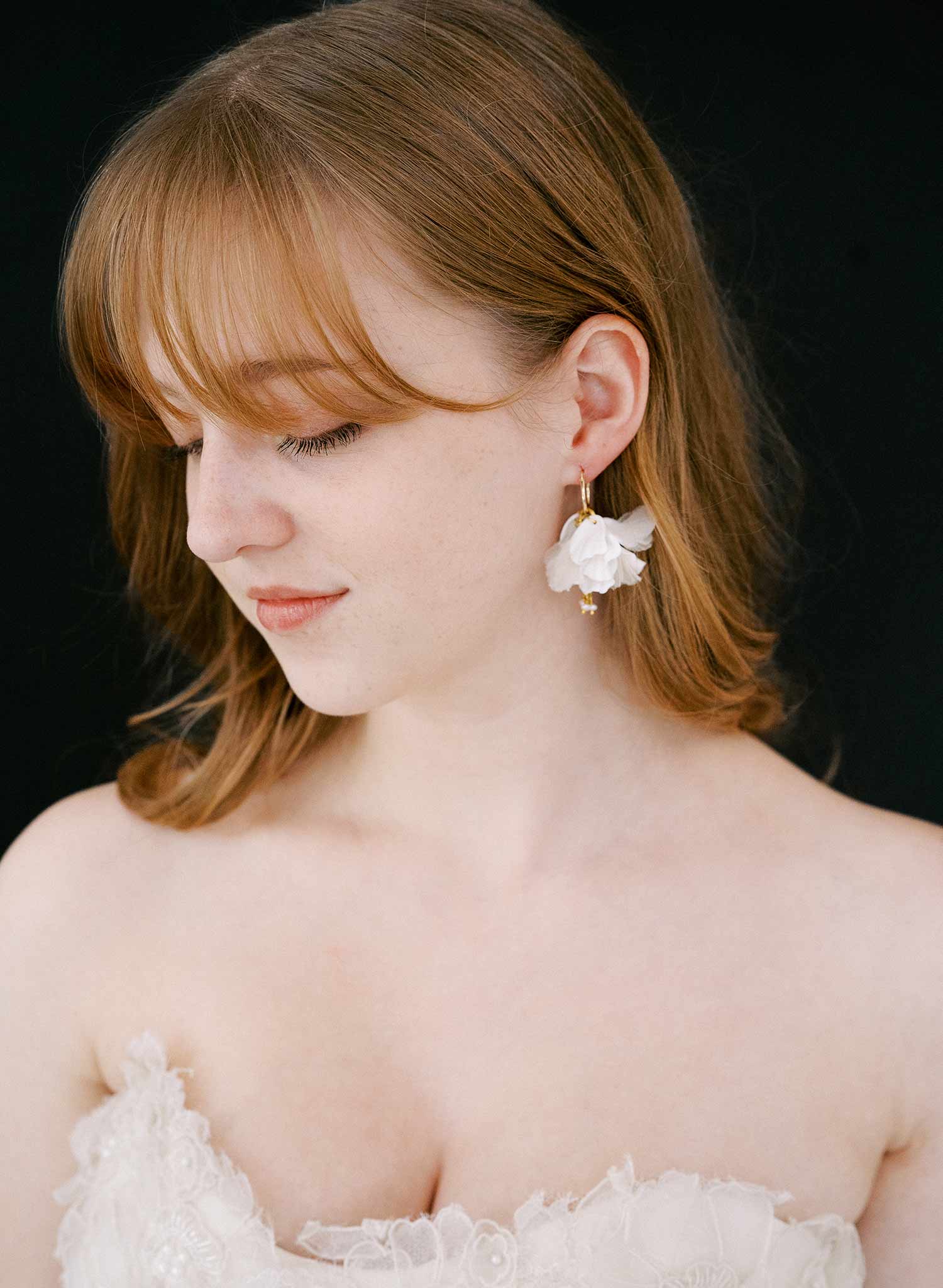 Hand sculpted clay flower petal earrings with silk and freshwater pearls by Twigs & Honey