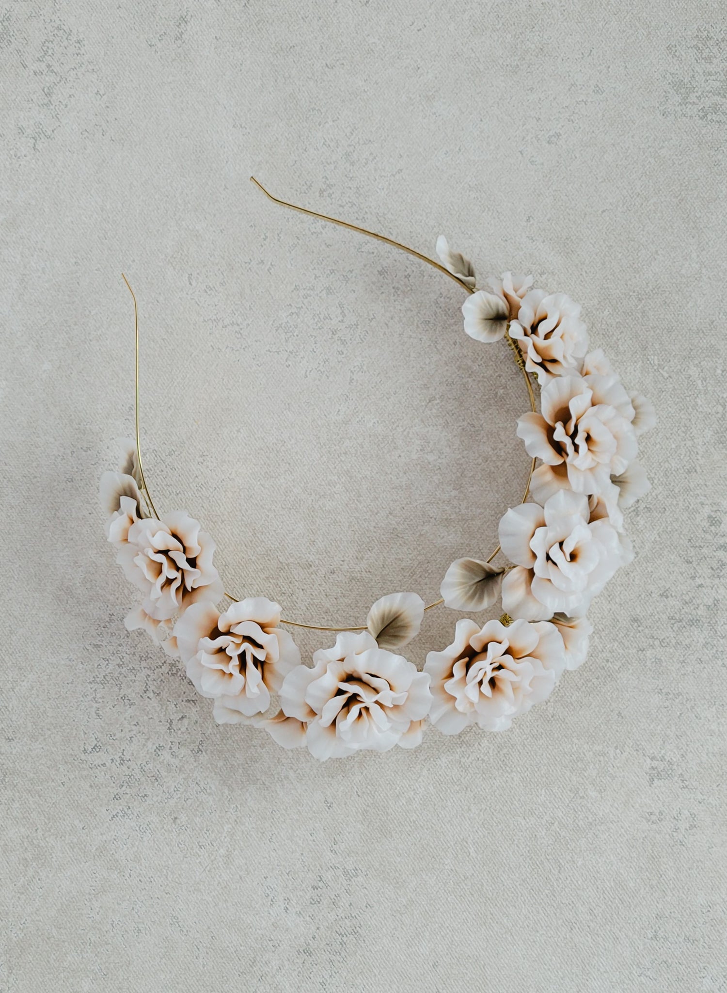 Hand sculpted blush bridal peony flowers on a tiara crown, headband. By Twigs and Honey