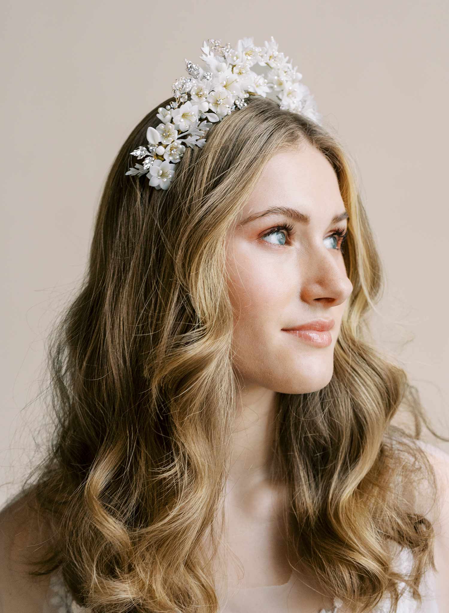 Lush floral and sparkle raised bridal tiara - Style #2560