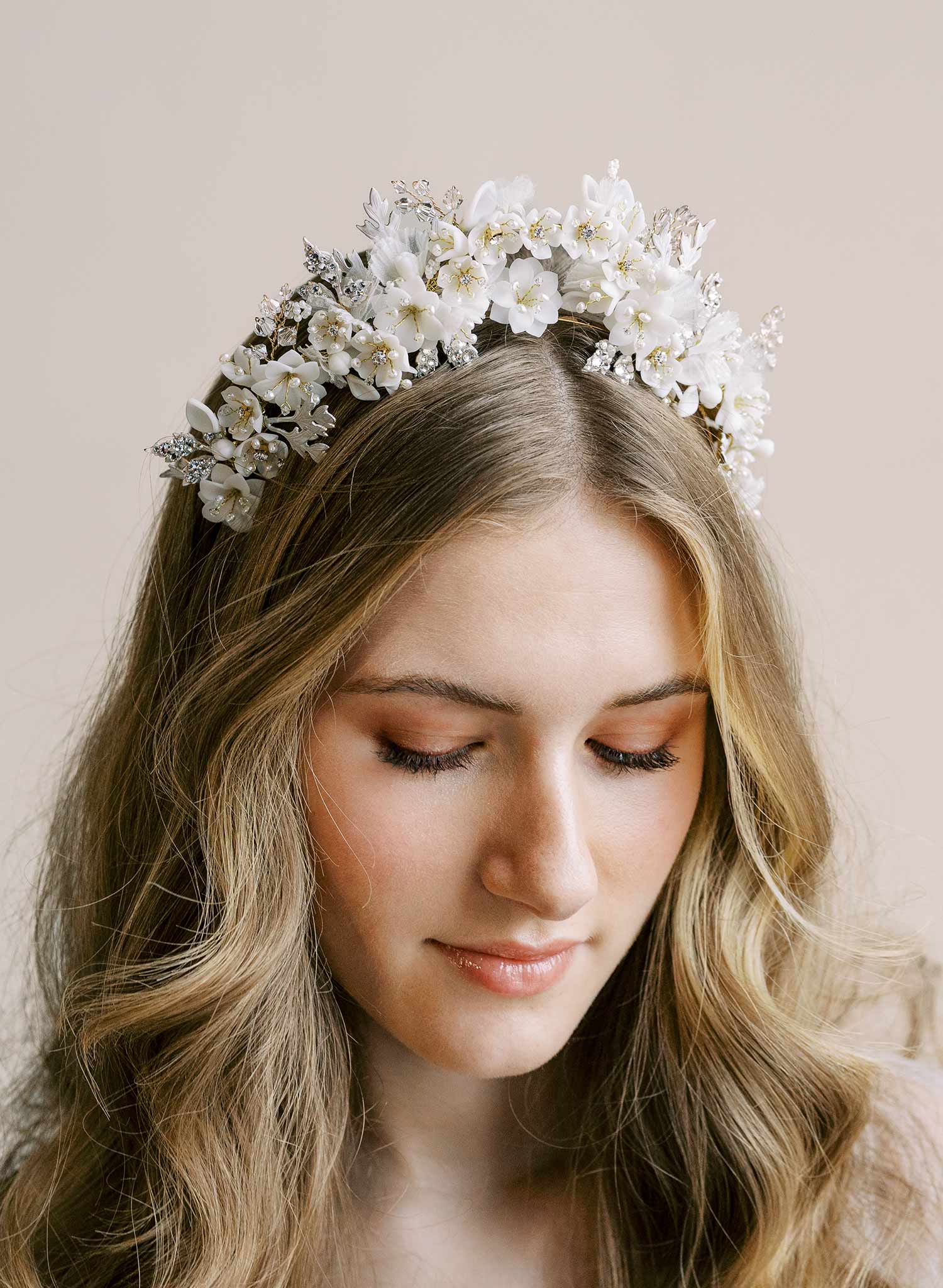 Lush floral and sparkle raised bridal tiara - Style #2560