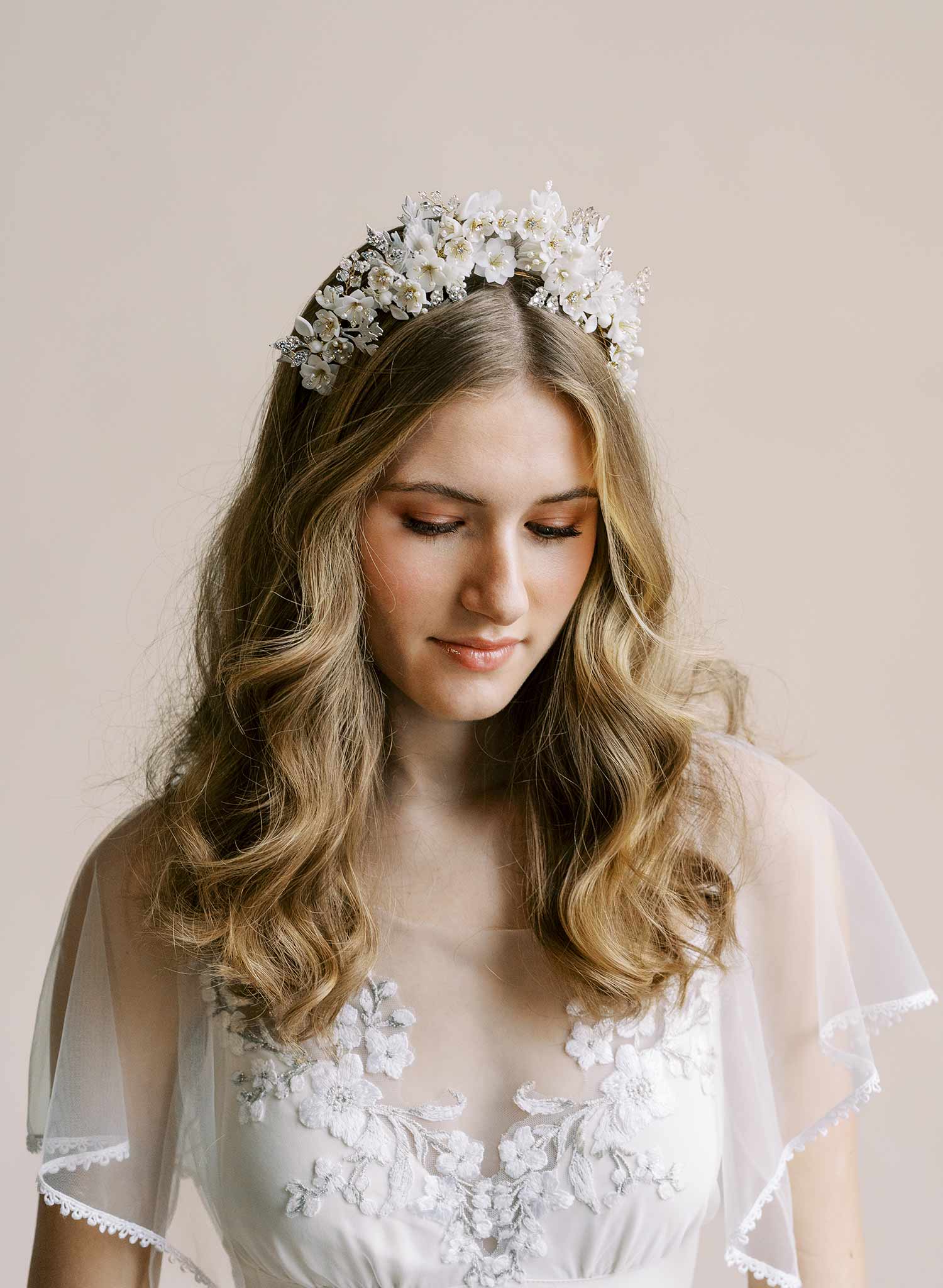 Lush floral and sparkle raised bridal tiara - Style #2560