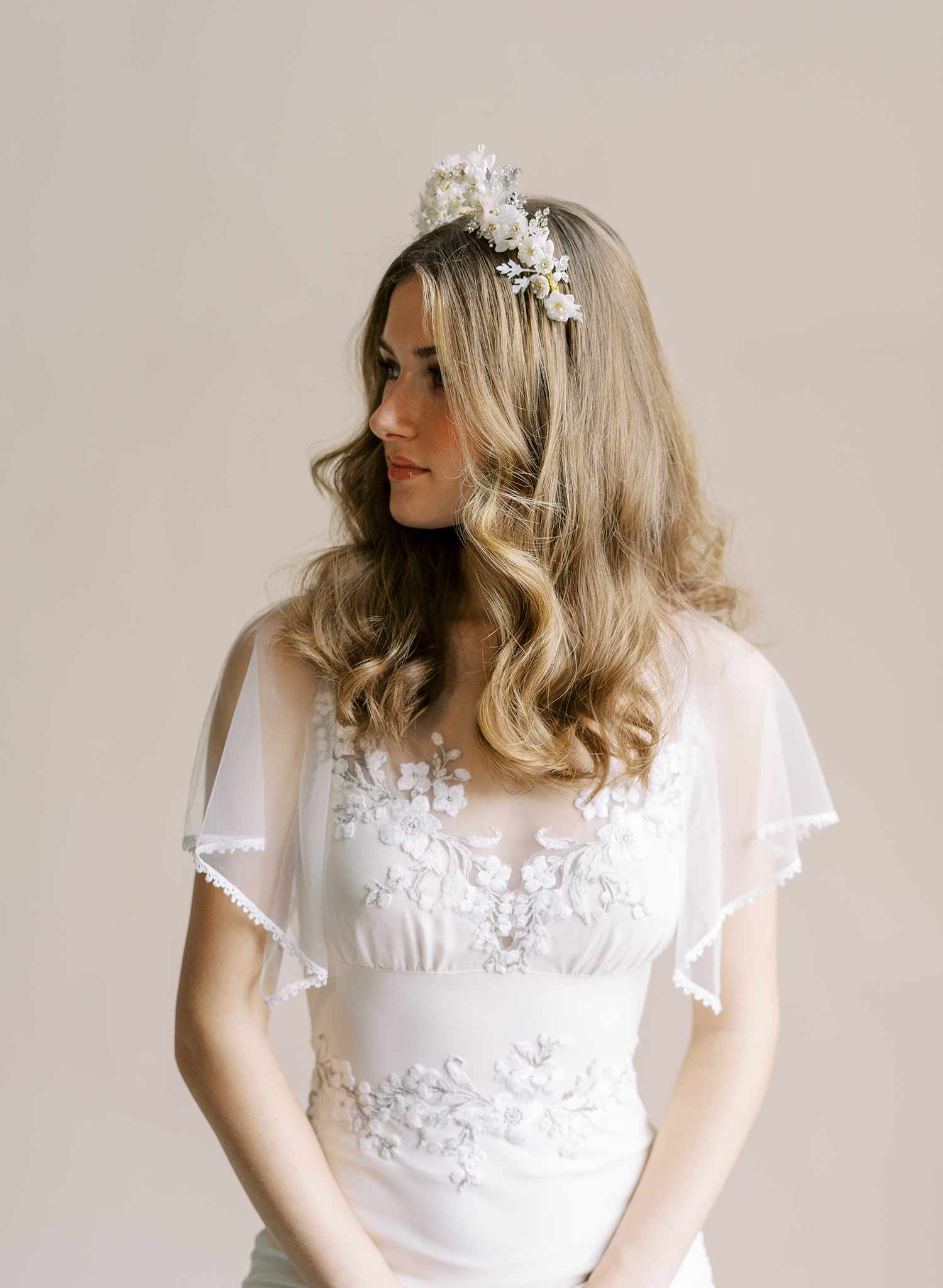 Lush floral and sparkle raised bridal tiara - Style #2560