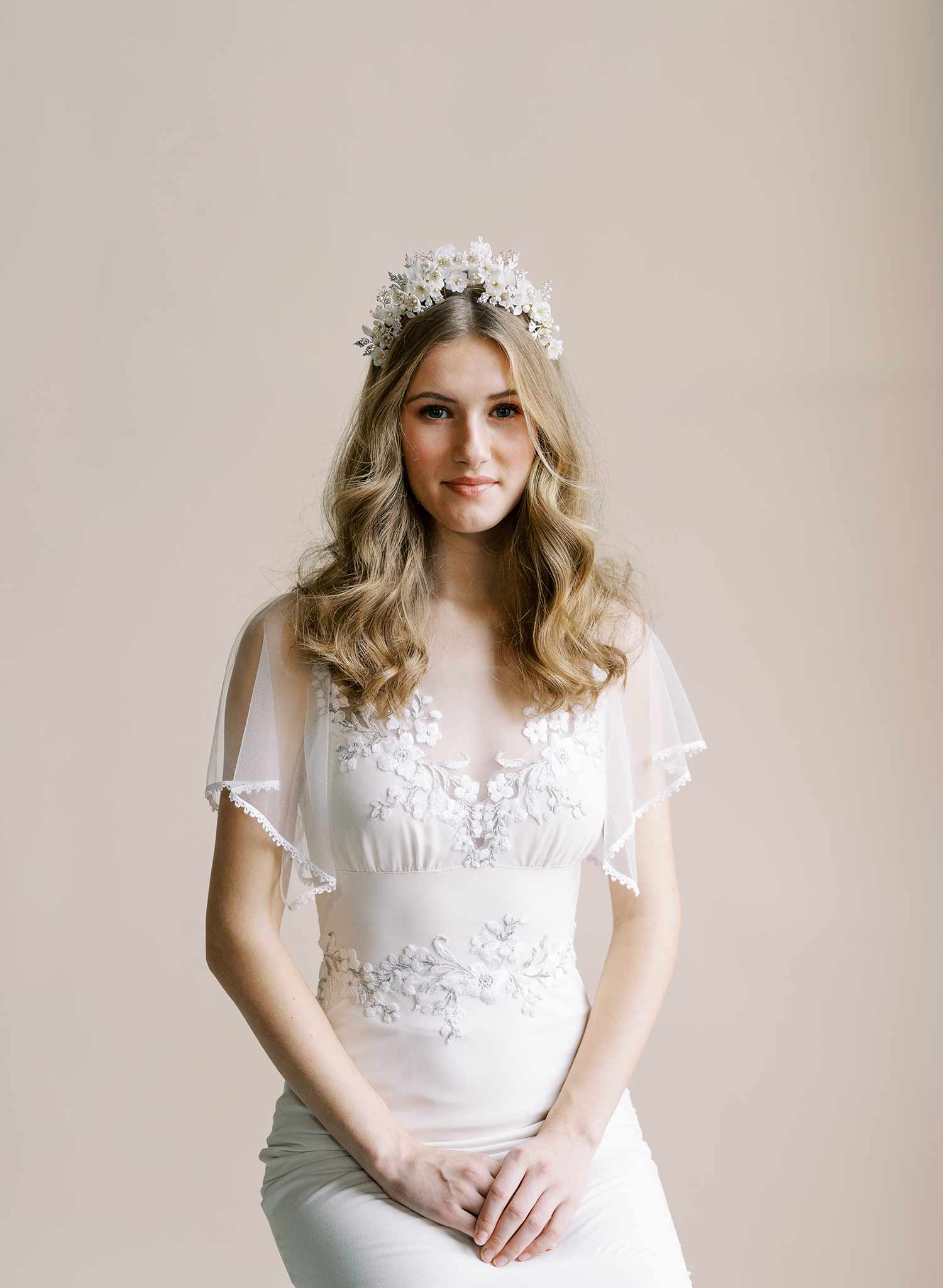 Lush floral and sparkle raised bridal tiara - Style #2560