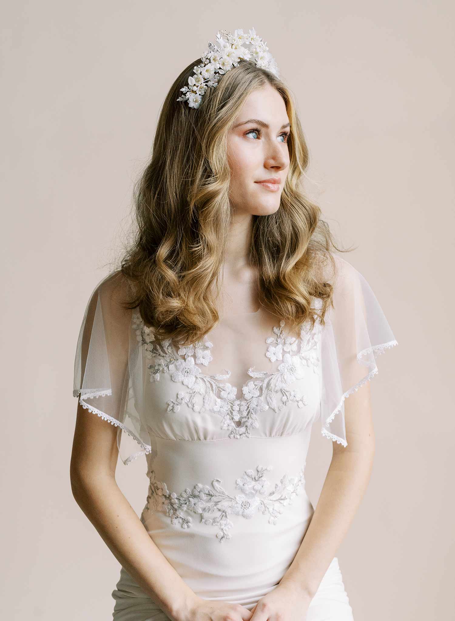 Lush floral and sparkle raised bridal tiara - Style #2560