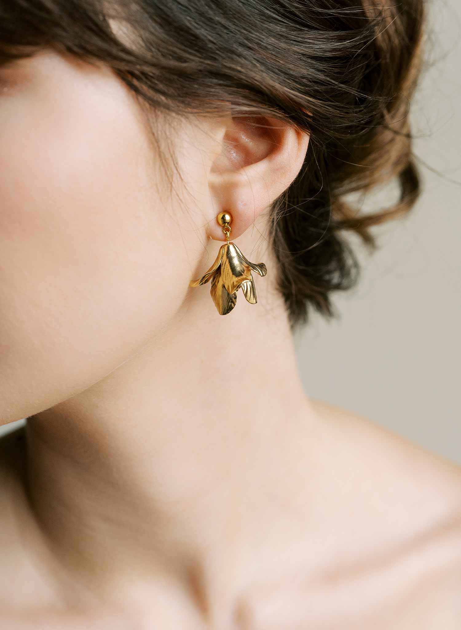 Hand sculpted bridal brass drop earrings, gold, by Twigs and Honey