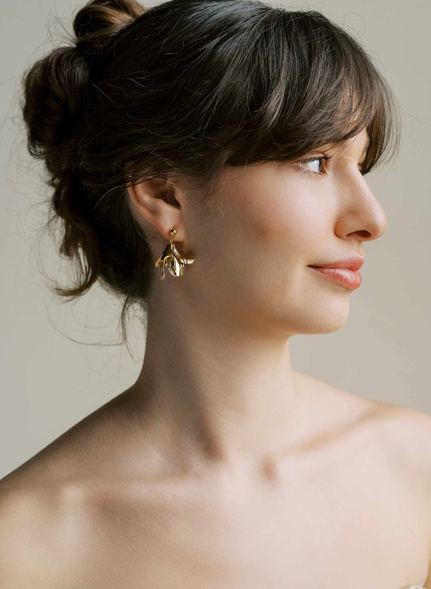 Hand sculpted bridal brass drop earrings, gold, by Twigs and Honey