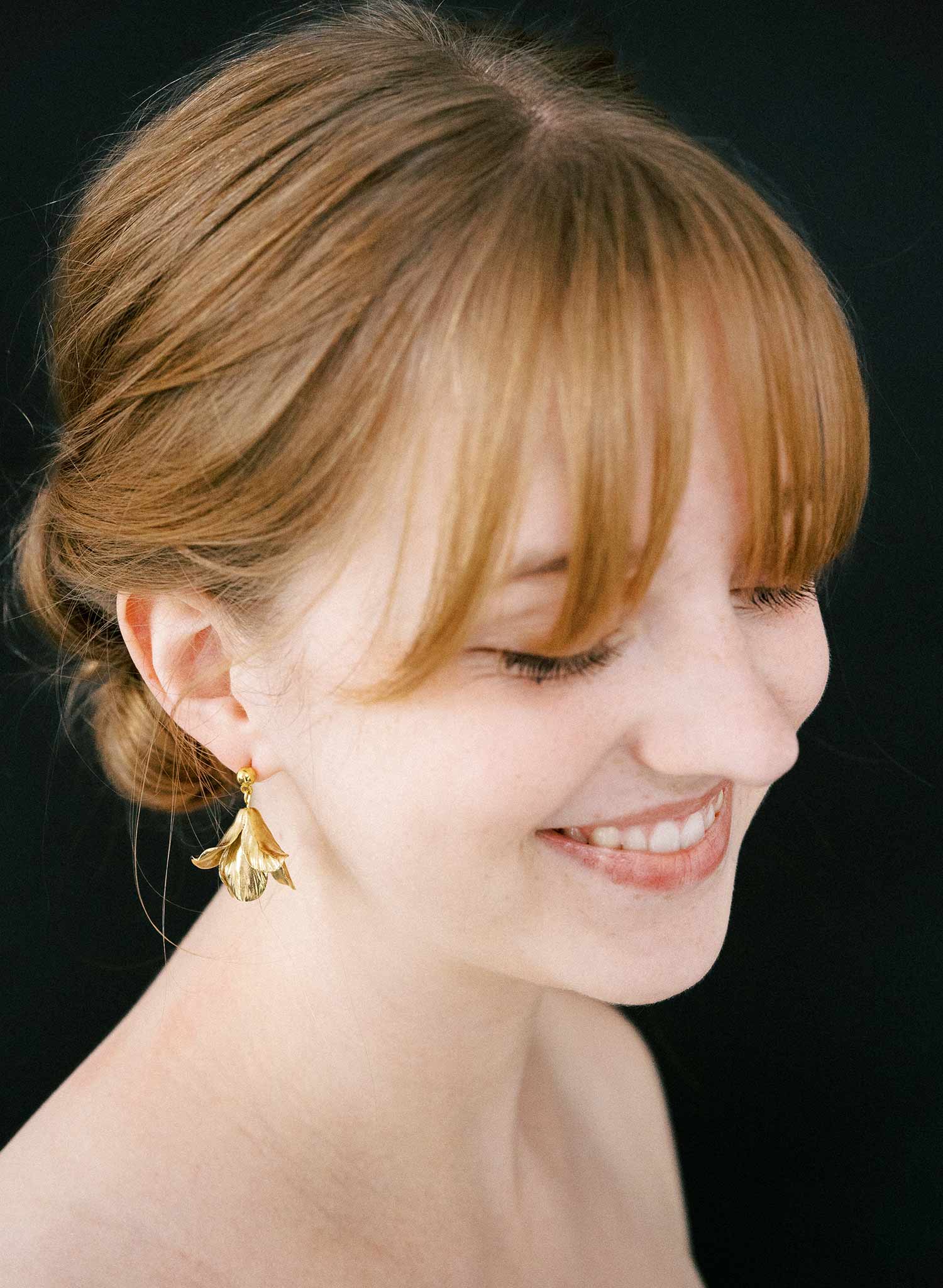 Hand sculpted bridal brass drop earrings, gold, by Twigs and Honey