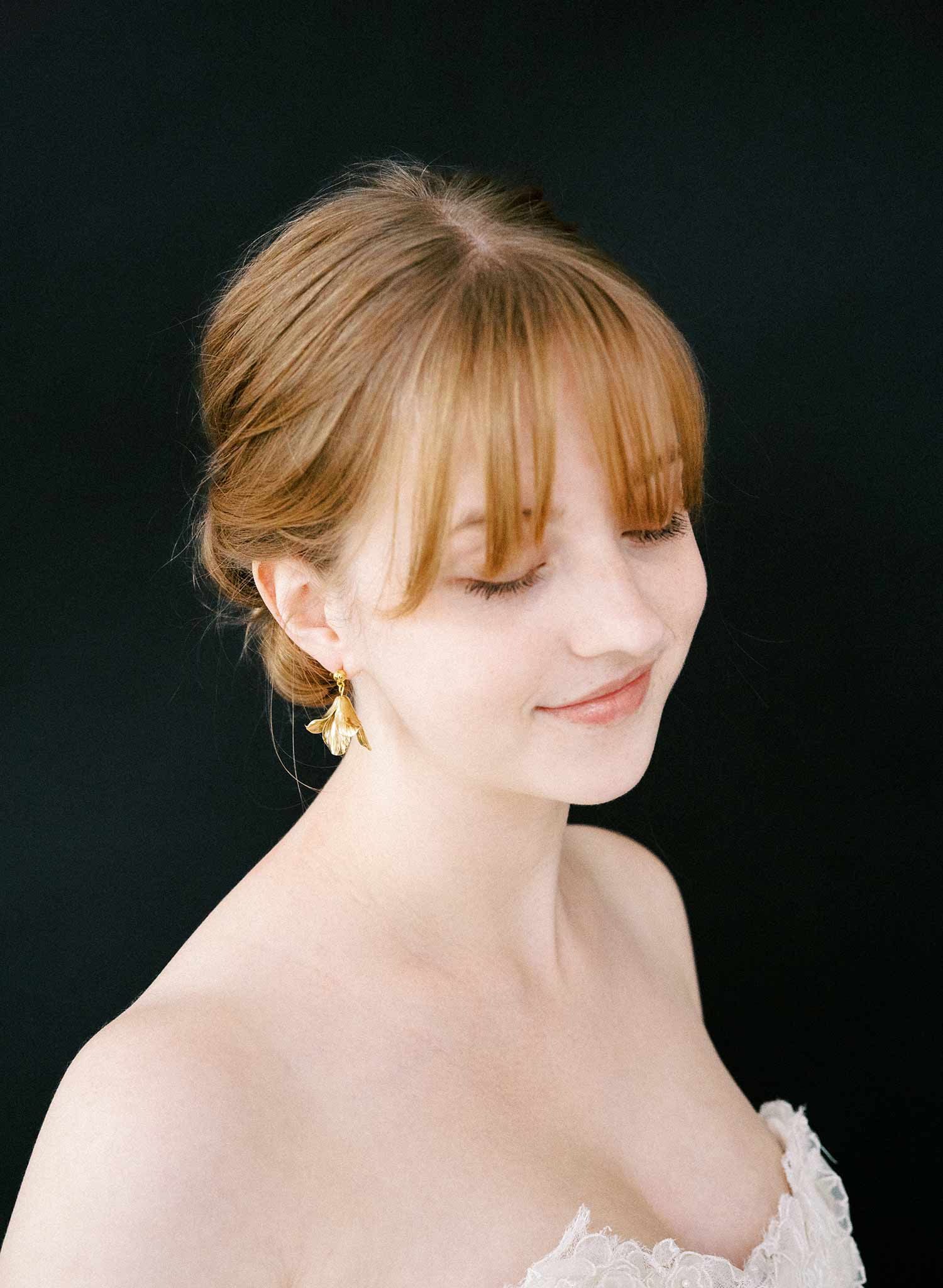 Hand sculpted bridal brass drop earrings, gold, by Twigs and Honey