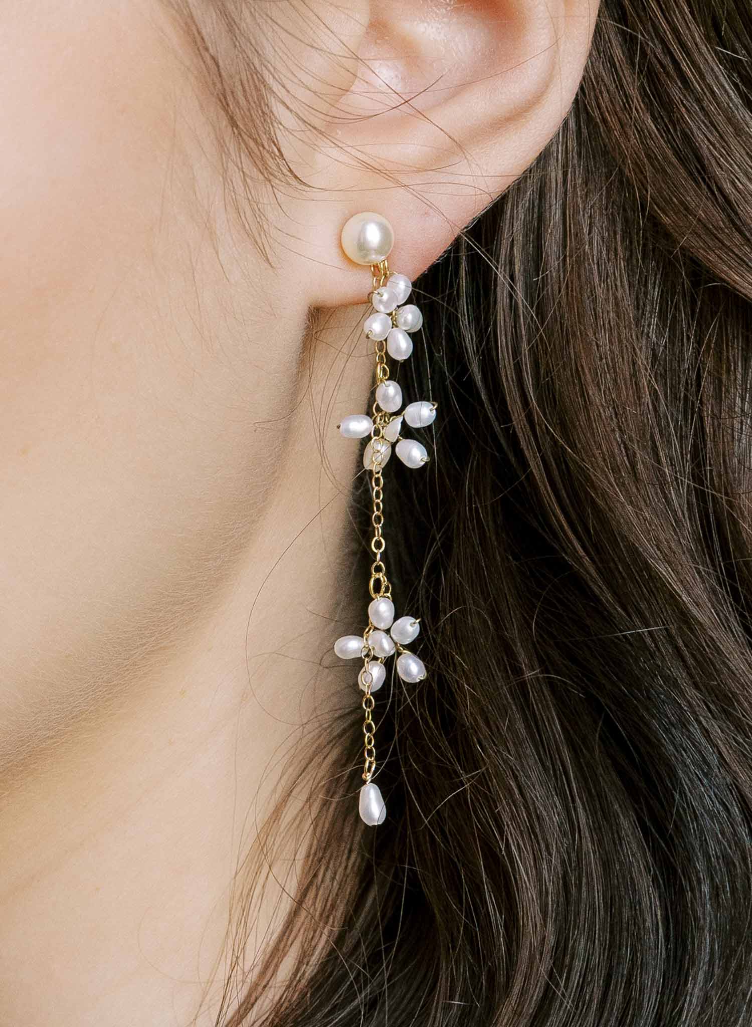 Pearl blossom bridal chain earrings, weddings. By Twigs and Honey